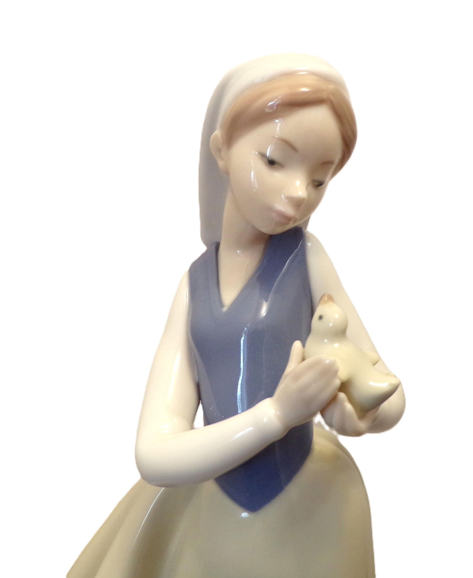 1990s Lladro Nao Large (11 Inch) Figurine, "Girl With Bird", or "Feathered Friend", #1264 - 4