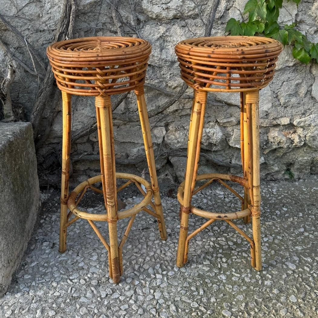 French Ratan Barstools, Pair - 2
