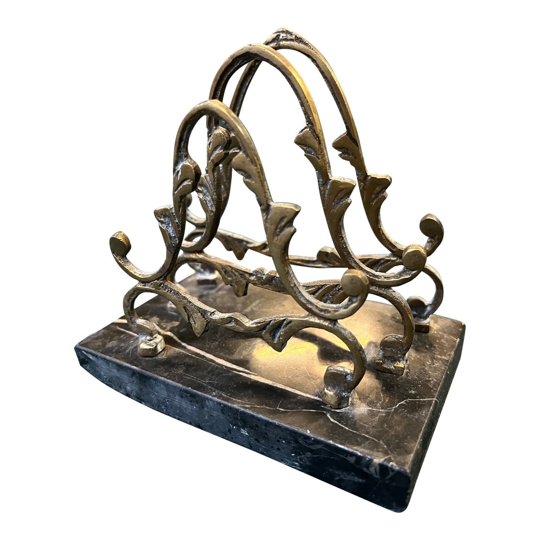 Vintage Brass File/Paper Organizer With Marble Base: Up for consideration is a beautiful vintage brass paper/file organizer with a marble base. This would look lovely in your home and it is a great conversation starter for your guests. This is also