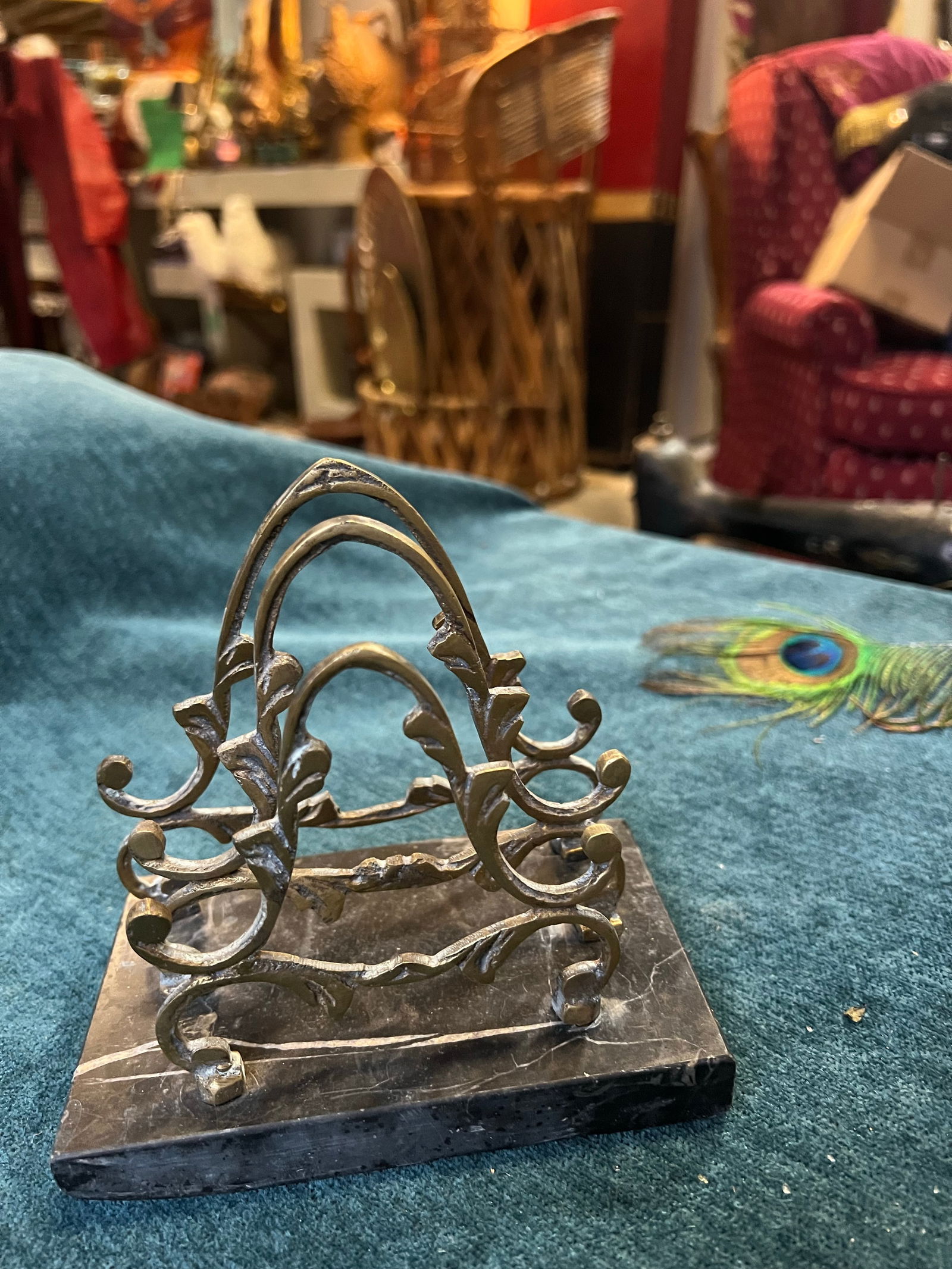 Vintage Brass File/Paper Organizer With Marble Base - 4