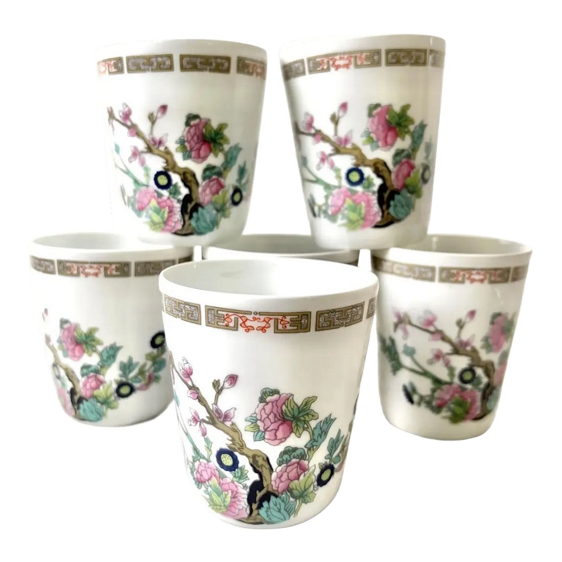 Mid 20th Century Limoges France Hand Painted Porcelain Cups - Set of 6: Gorgeous never used vintage Limoges France porcelain cups with beautiful hand painted detail. Set of 6 cups. The cups detail Asian inspired tree and blossoms. Limoges porcelain is a world-renowned,