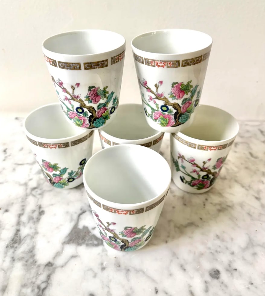 Mid 20th Century Limoges France Hand Painted Porcelain Cups - Set of 6 - 2
