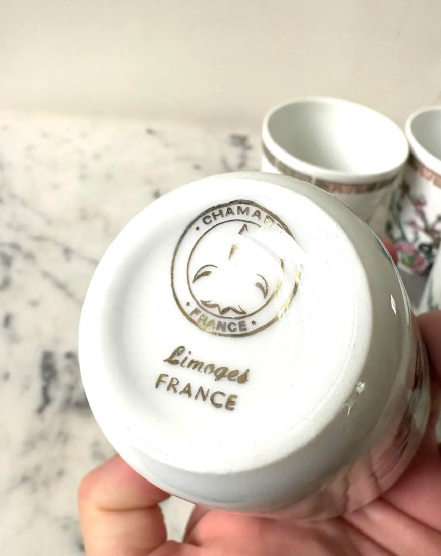 Mid 20th Century Limoges France Hand Painted Porcelain Cups - Set of 6 - 5