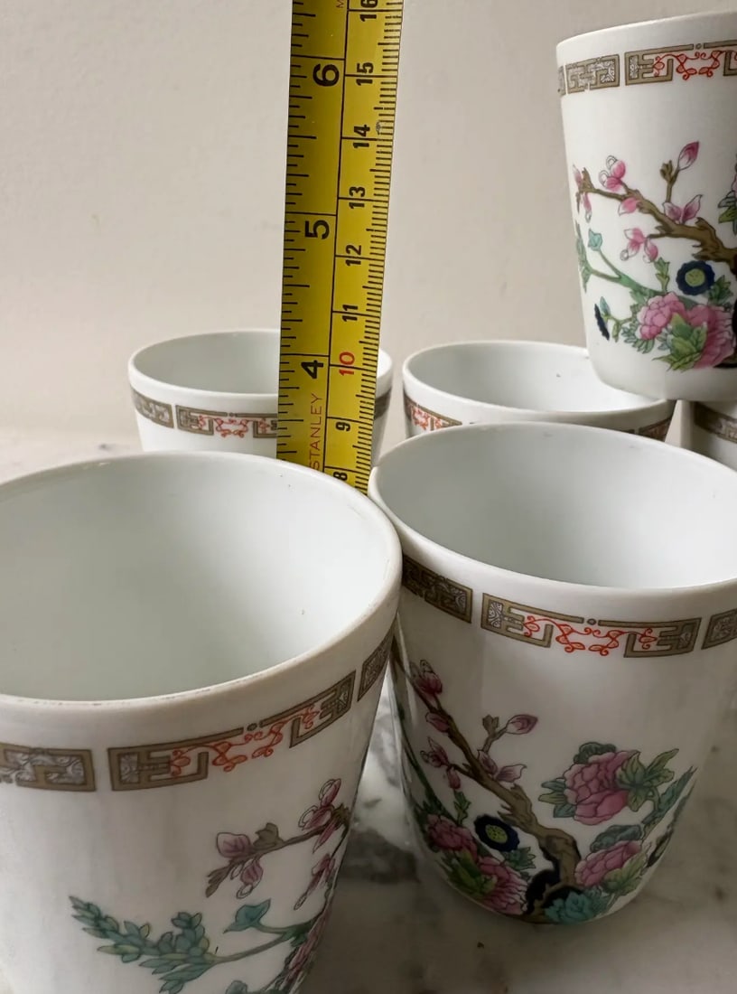 Mid 20th Century Limoges France Hand Painted Porcelain Cups - Set of 6 - 6