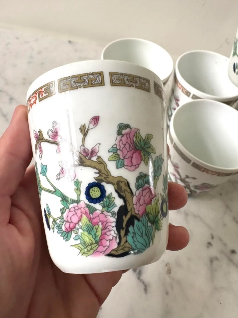 Mid 20th Century Limoges France Hand Painted Porcelain Cups - Set of 6 - 7