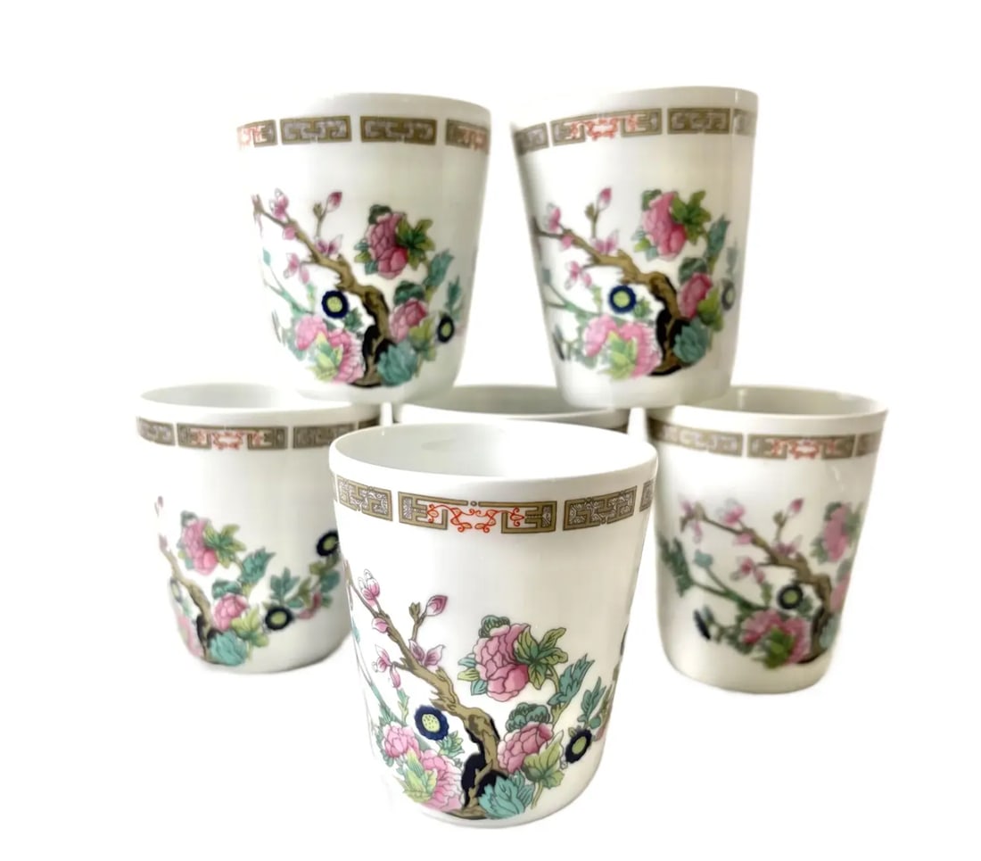 Mid 20th Century Limoges France Hand Painted Porcelain Cups - Set of 6 - 8