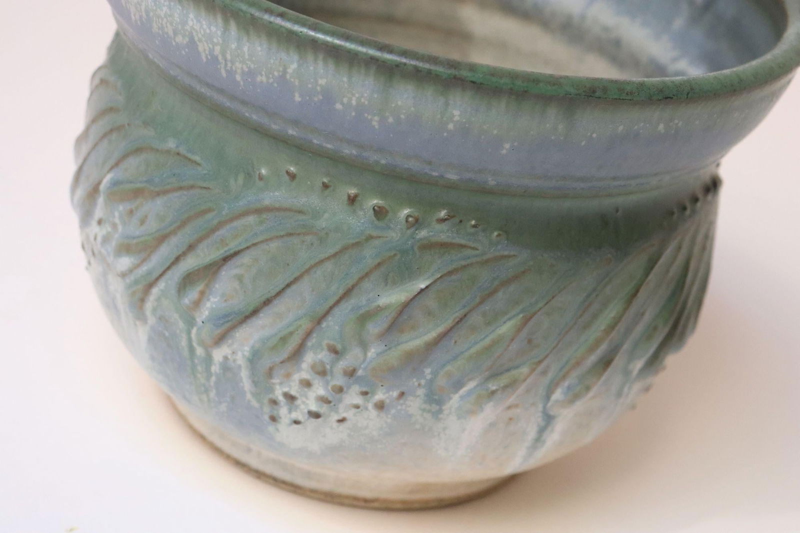 Petite Vintage Green and Blue Incised Ceramic Planter Vase by Deanna Nichols - 11