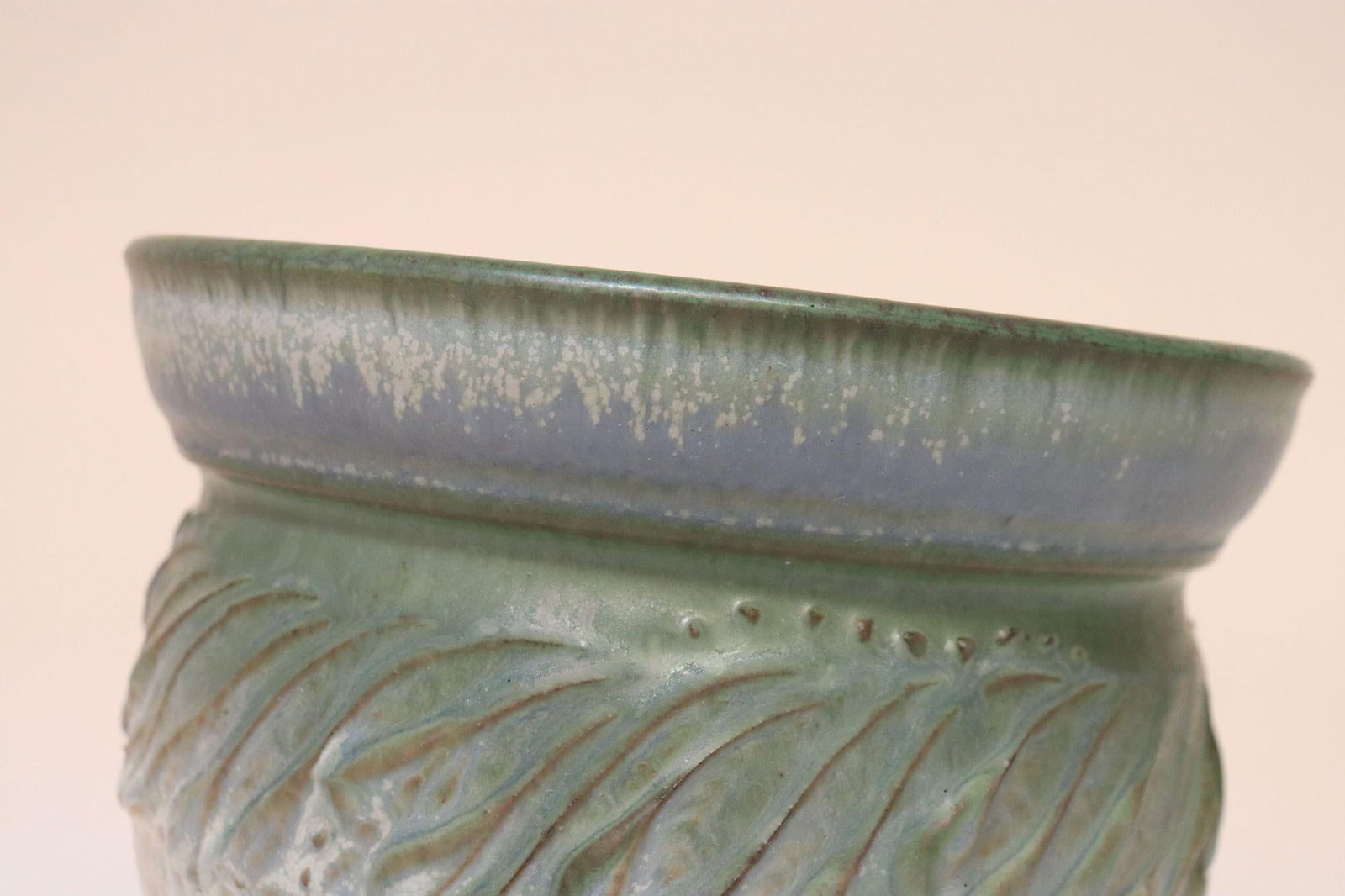Petite Vintage Green and Blue Incised Ceramic Planter Vase by Deanna Nichols - 13