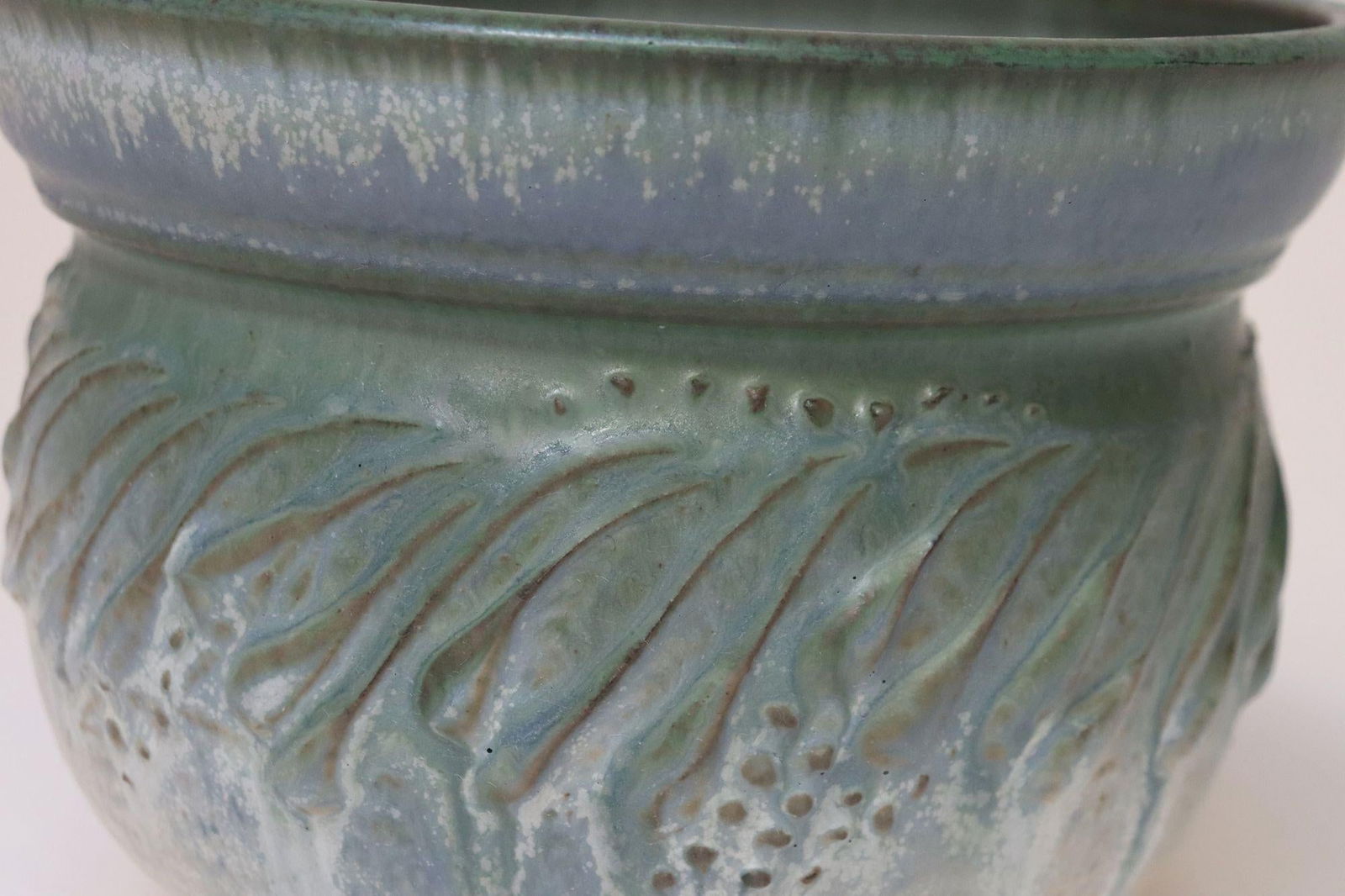 Petite Vintage Green and Blue Incised Ceramic Planter Vase by Deanna Nichols - 16