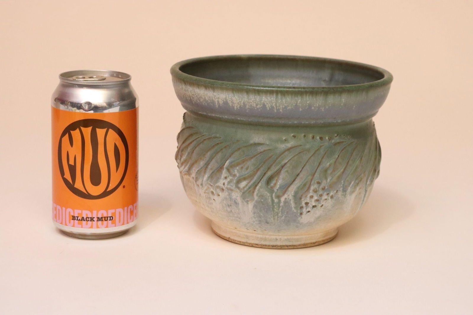 Petite Vintage Green and Blue Incised Ceramic Planter Vase by Deanna Nichols - 7