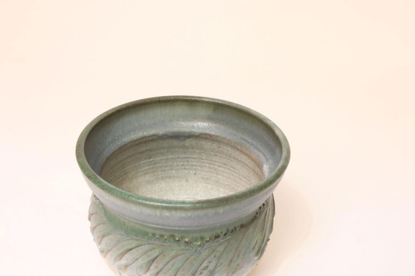 Petite Vintage Green and Blue Incised Ceramic Planter Vase by Deanna Nichols - 8