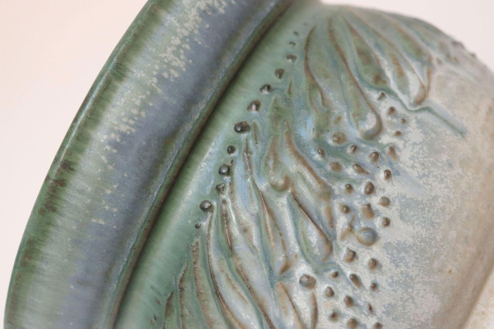 Petite Vintage Green and Blue Incised Ceramic Planter Vase by Deanna Nichols - 9