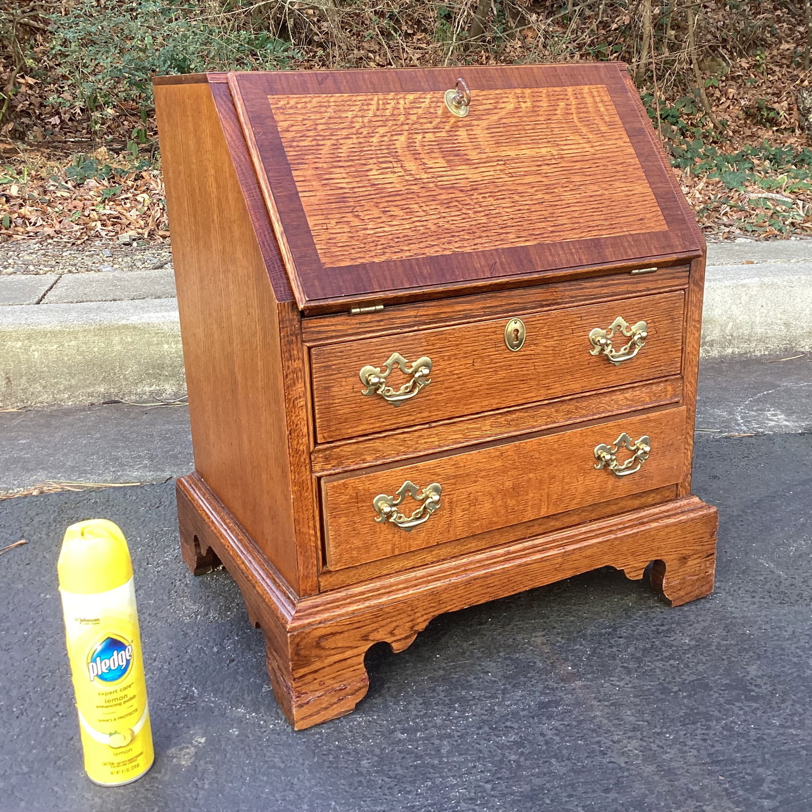 Vintage Child Sized Oak Drop Front Secretary Desk - 8