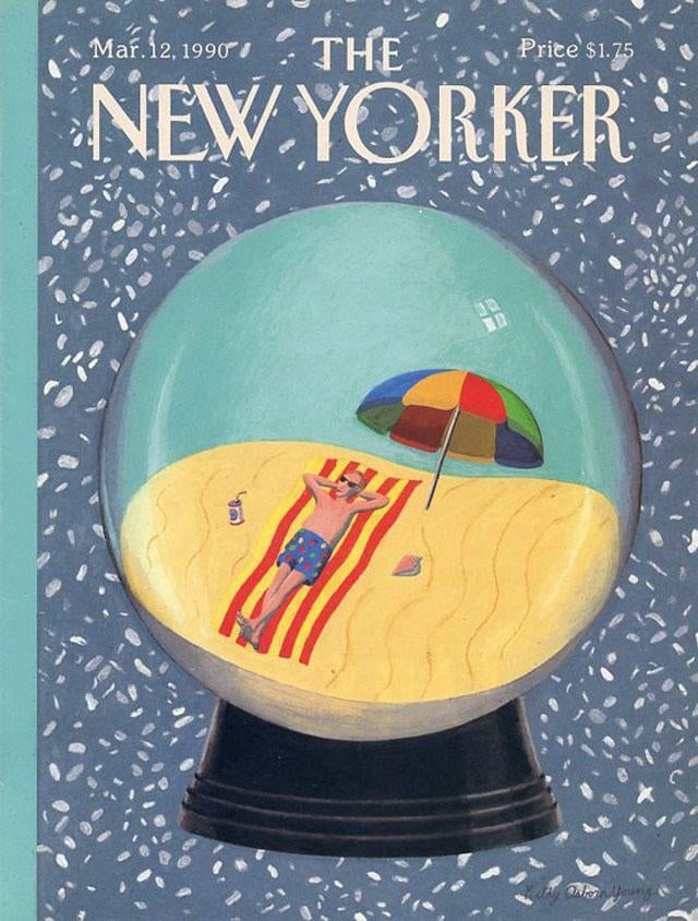 1990 Vintage New Yorker Cover, March 12, Original Kathy Osborn Young Illustration, Vacation, Seashor - 2