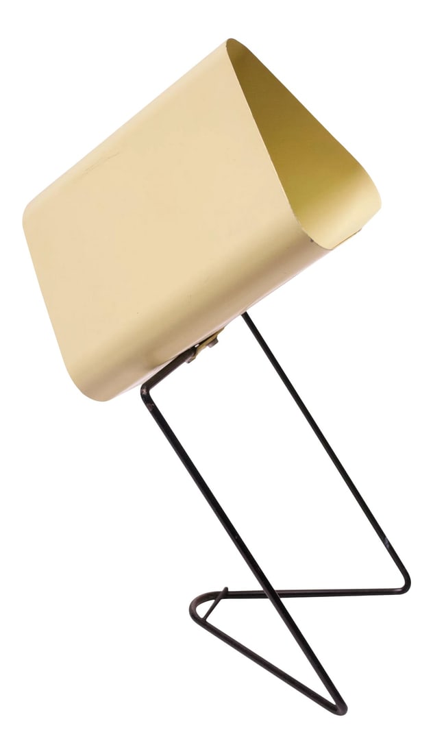 Pale Yellow Dutch Modern Wall Sconce / Table Lamp by Philips: Versatile adjustable Dutch reading / table lamp or wall sconce by Philips (ca. 1950s, Netherlands). Composed of a soft yellow triangular shade mounted to a painted black metal base with a slot for