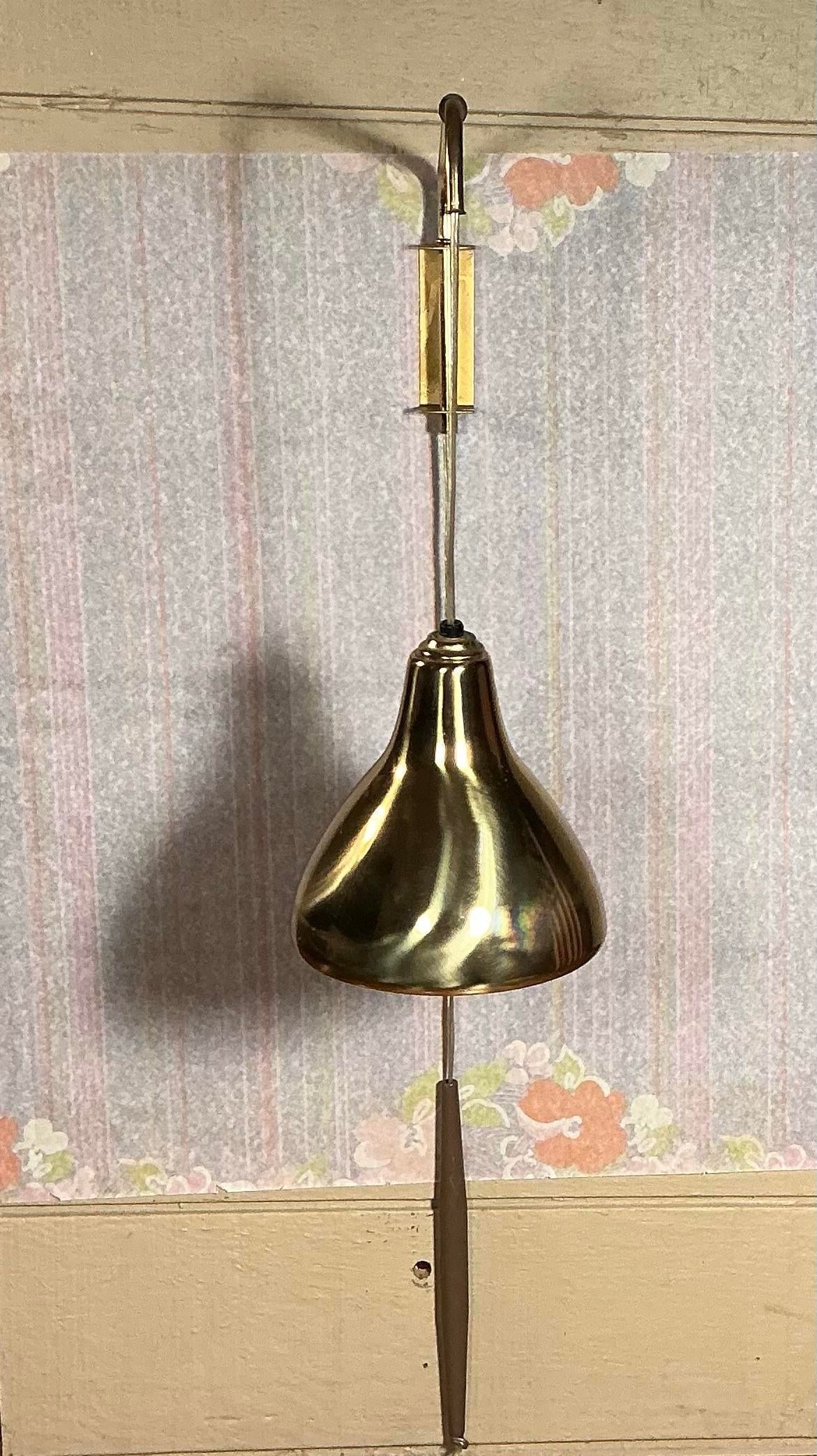 Telescopic Arm Wall Lamp With Brass Metal Shade Attributed to Gunnel Nyman, MCM 1950s - 2