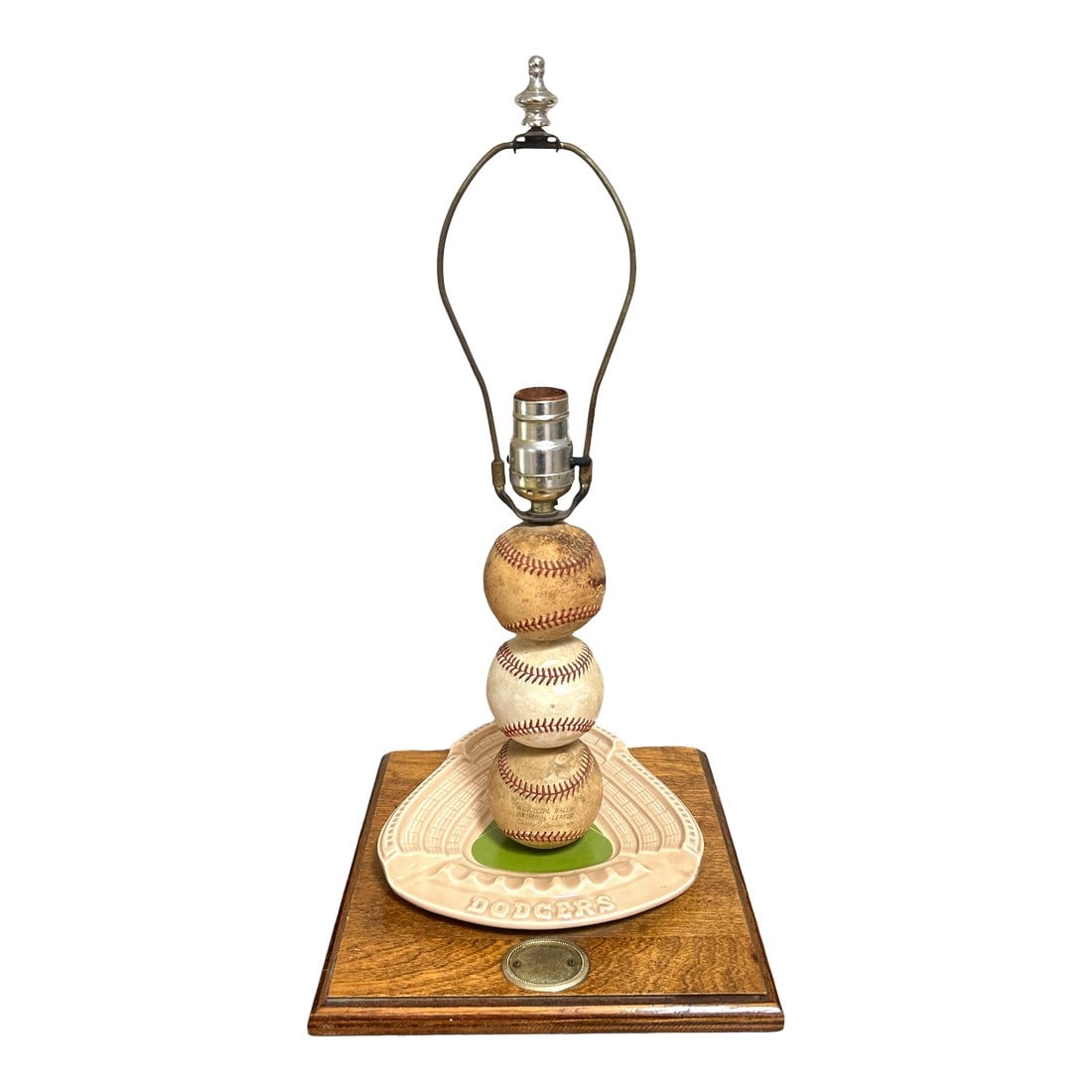 1960's Mid Century Los Angeles Dodgers Ceramic Ashtray Baseball Lamp: One of a kind find! Handmade from a 1960's LA Dodgers ceramic ashtray and 3 Spaulding baseballs, this one of a kind piece is sure to excite any baseball lover! No chips or cracks in the ashtray-