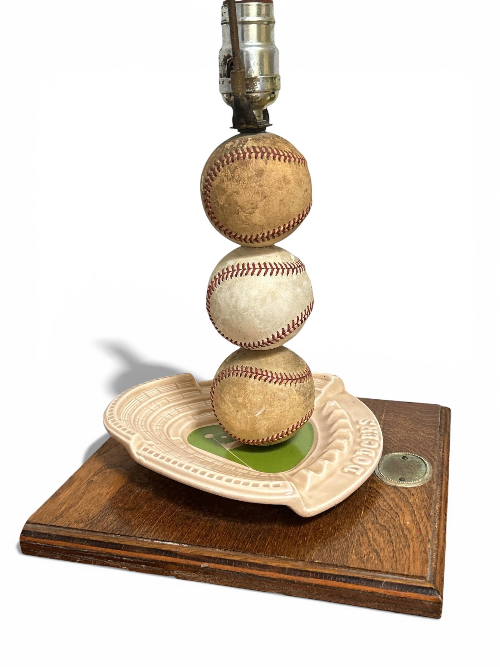 1960's Mid Century Los Angeles Dodgers Ceramic Ashtray Baseball Lamp - 3
