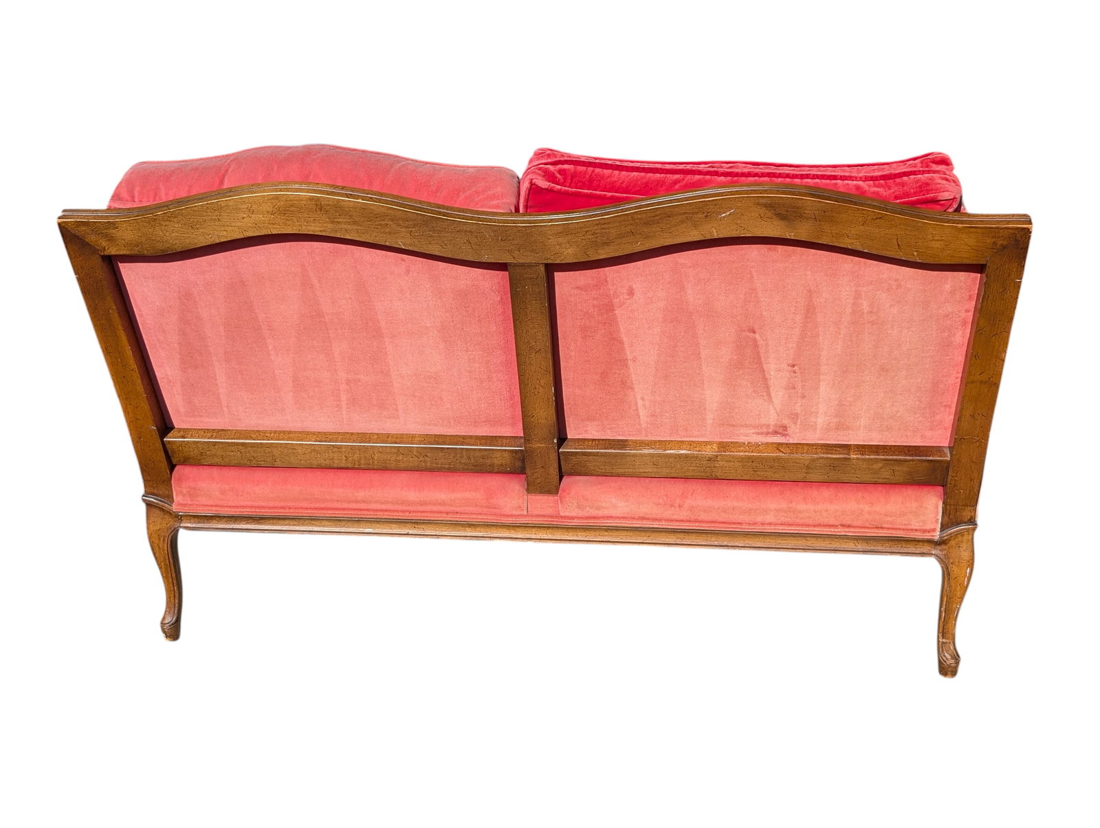 Antique Louis XV Style Settee Sofa in Salmon Velvet - 4