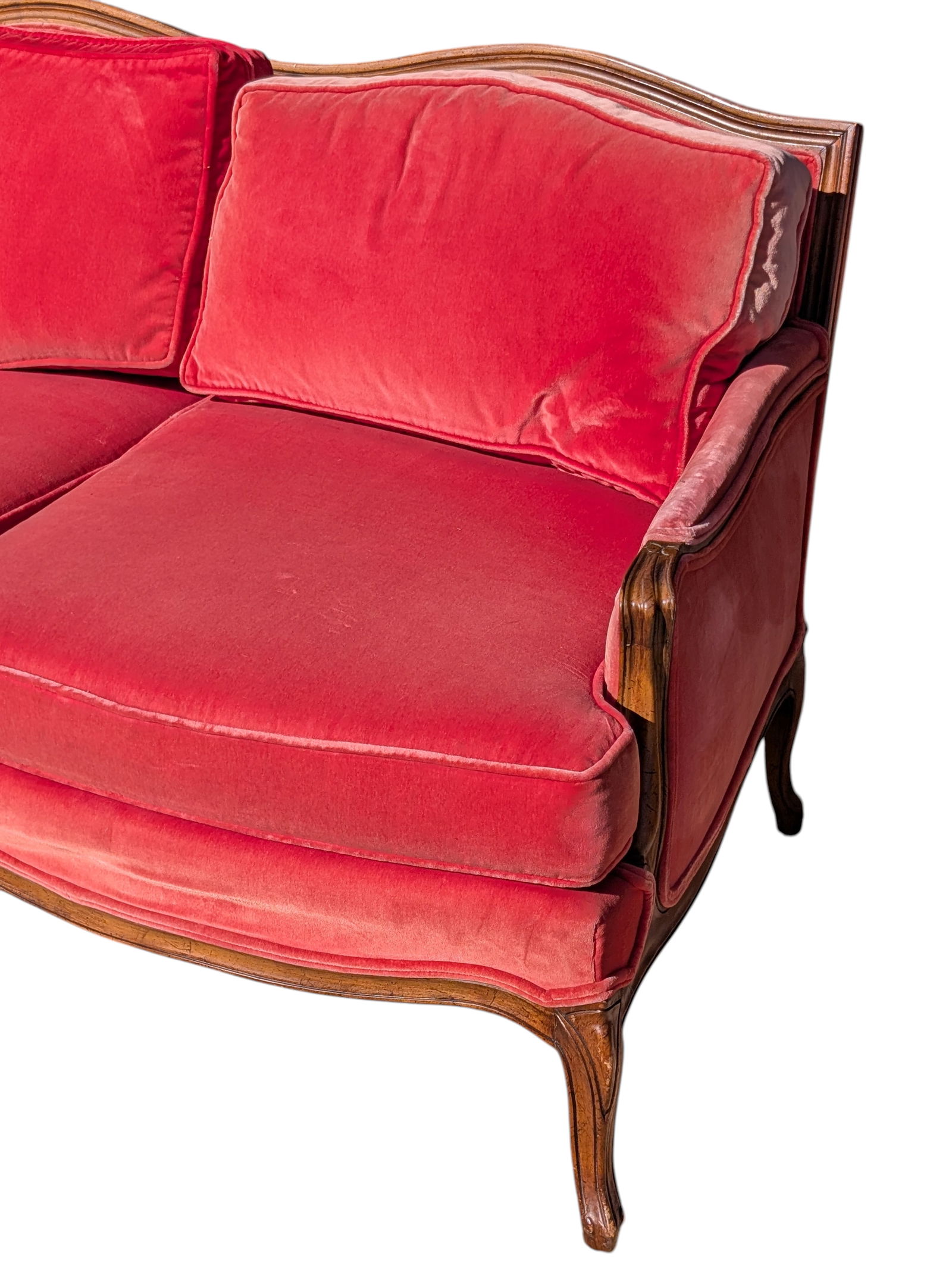 Antique Louis XV Style Settee Sofa in Salmon Velvet - 5