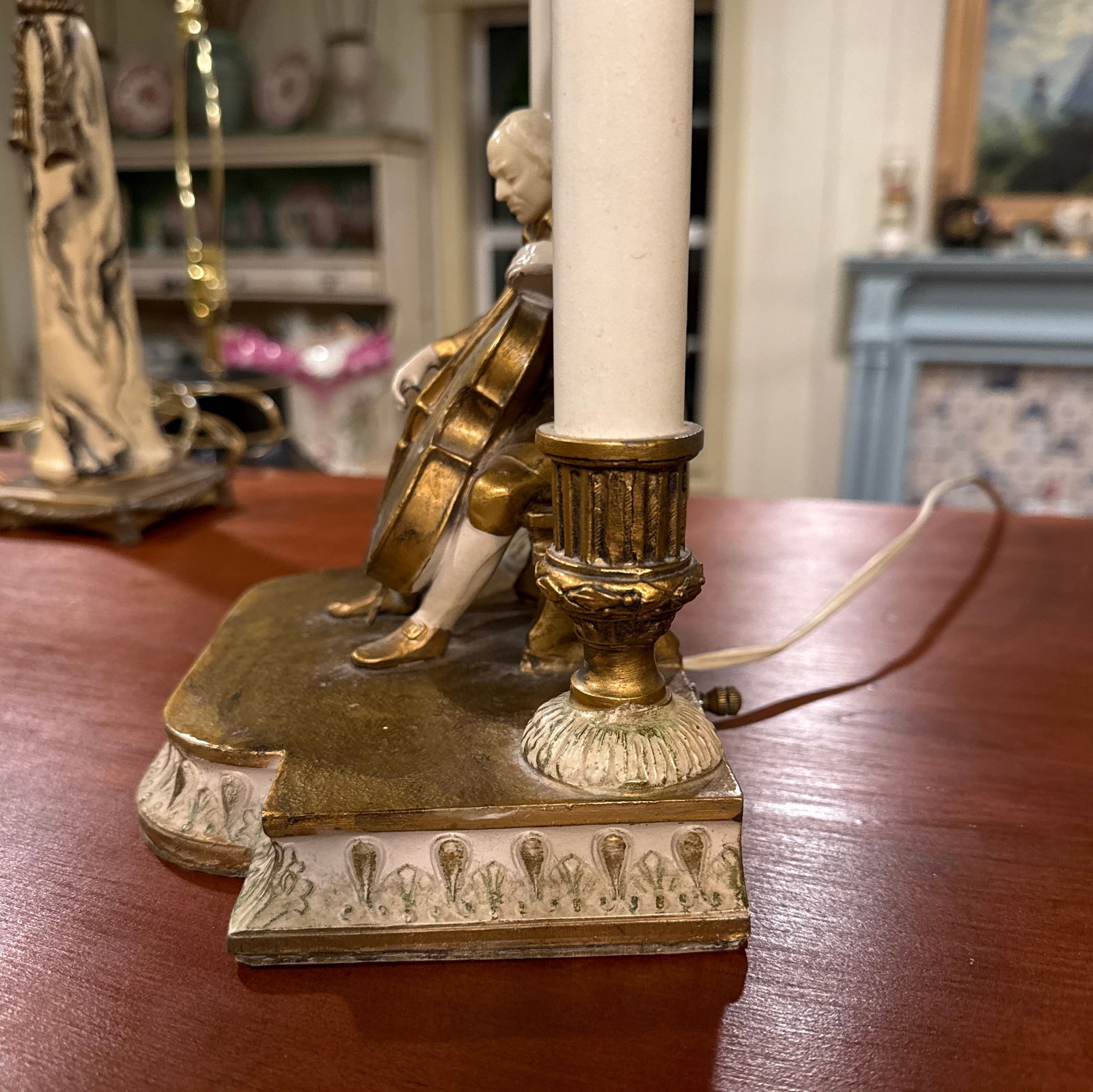 1930's Rare Elegant Gilded Twin Candlestick Lamp - 5