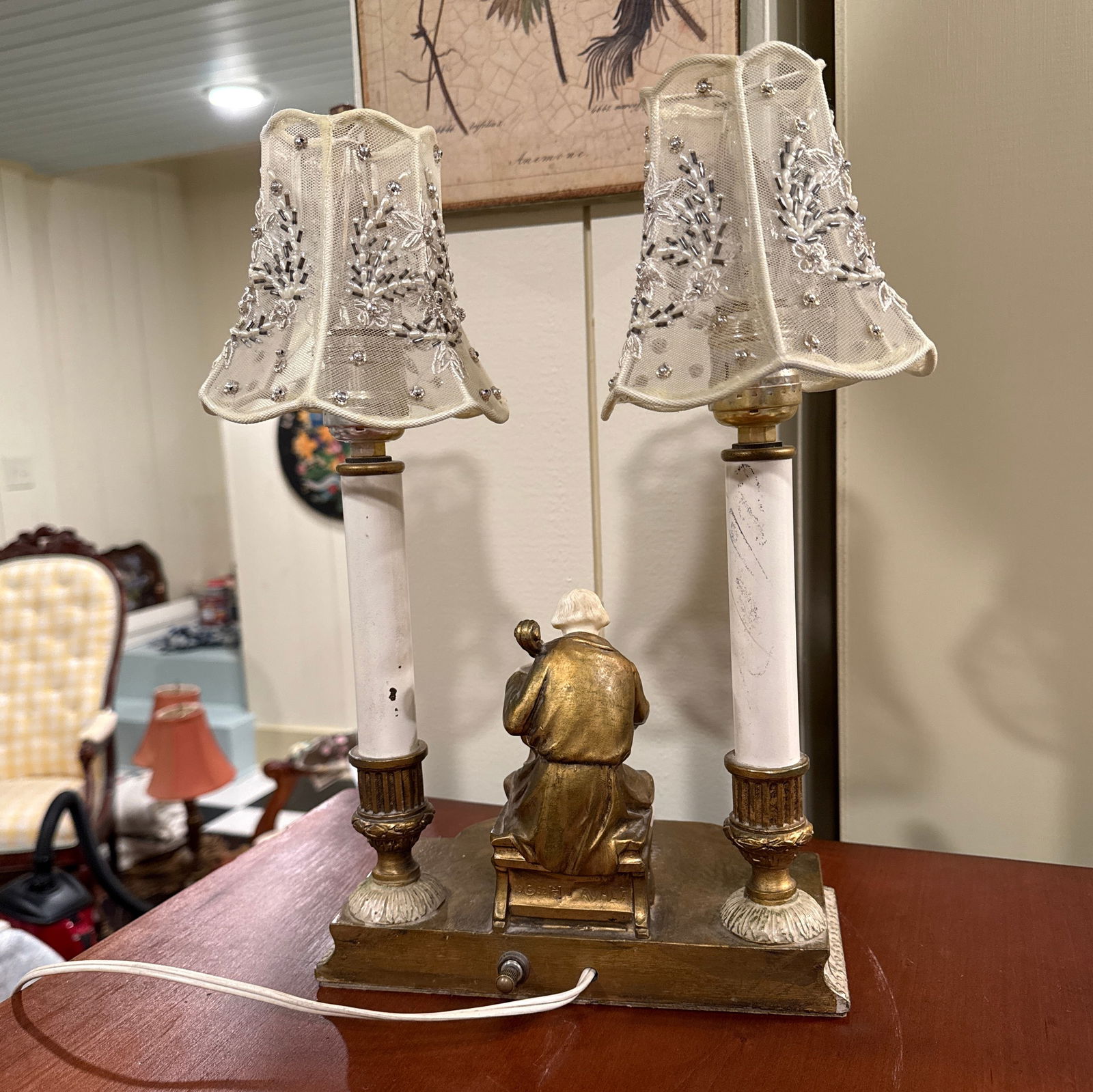 1930's Rare Elegant Gilded Twin Candlestick Lamp - 7