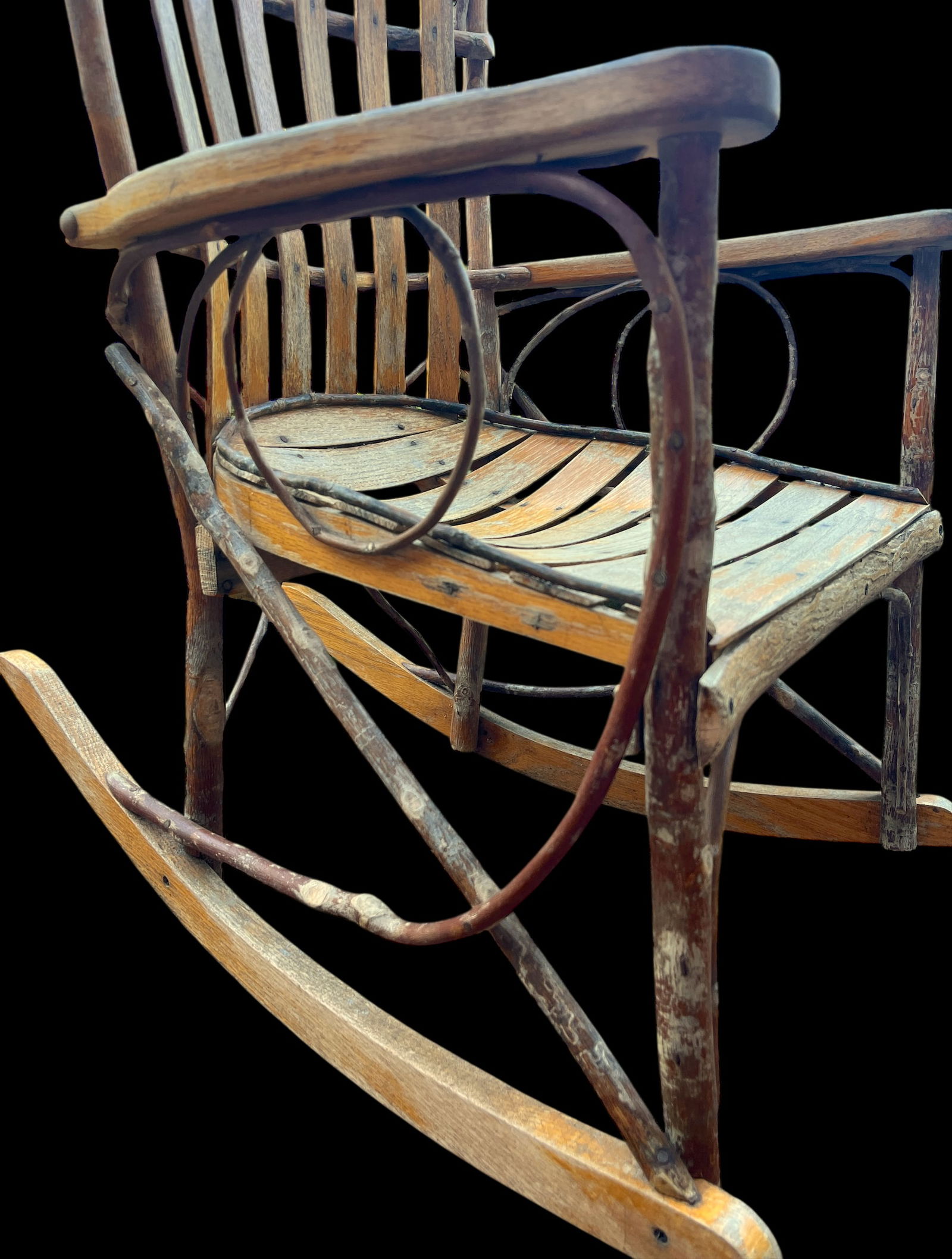 Vintage Amish Handmade Hickory & Oak Bentwood Rocking Chair - 4