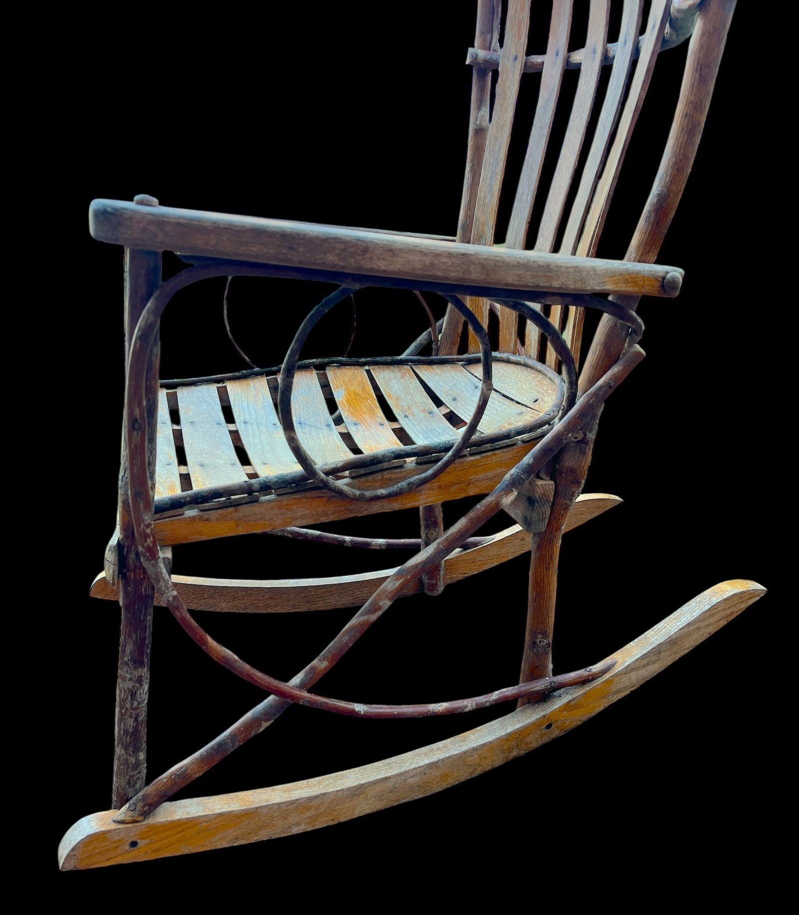 Vintage Amish Handmade Hickory & Oak Bentwood Rocking Chair - 6