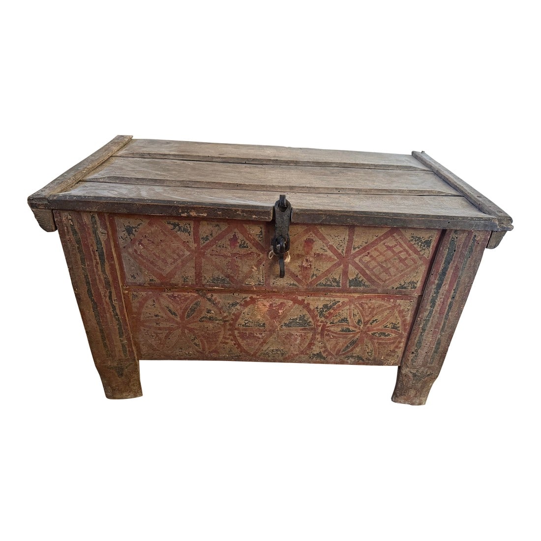 Antique Painted Wooden Storage Chest With Hand-Decorated Panels (1 of 11)