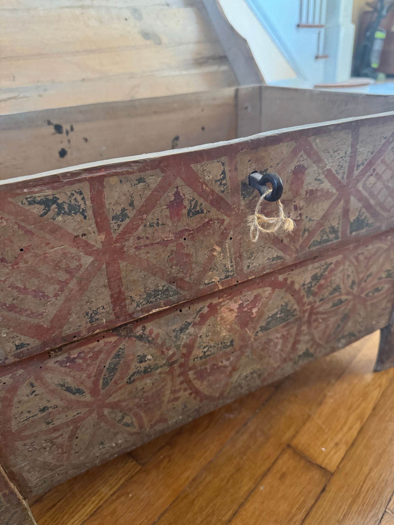 Antique Painted Wooden Storage Chest With Hand-Decorated Panels - 2