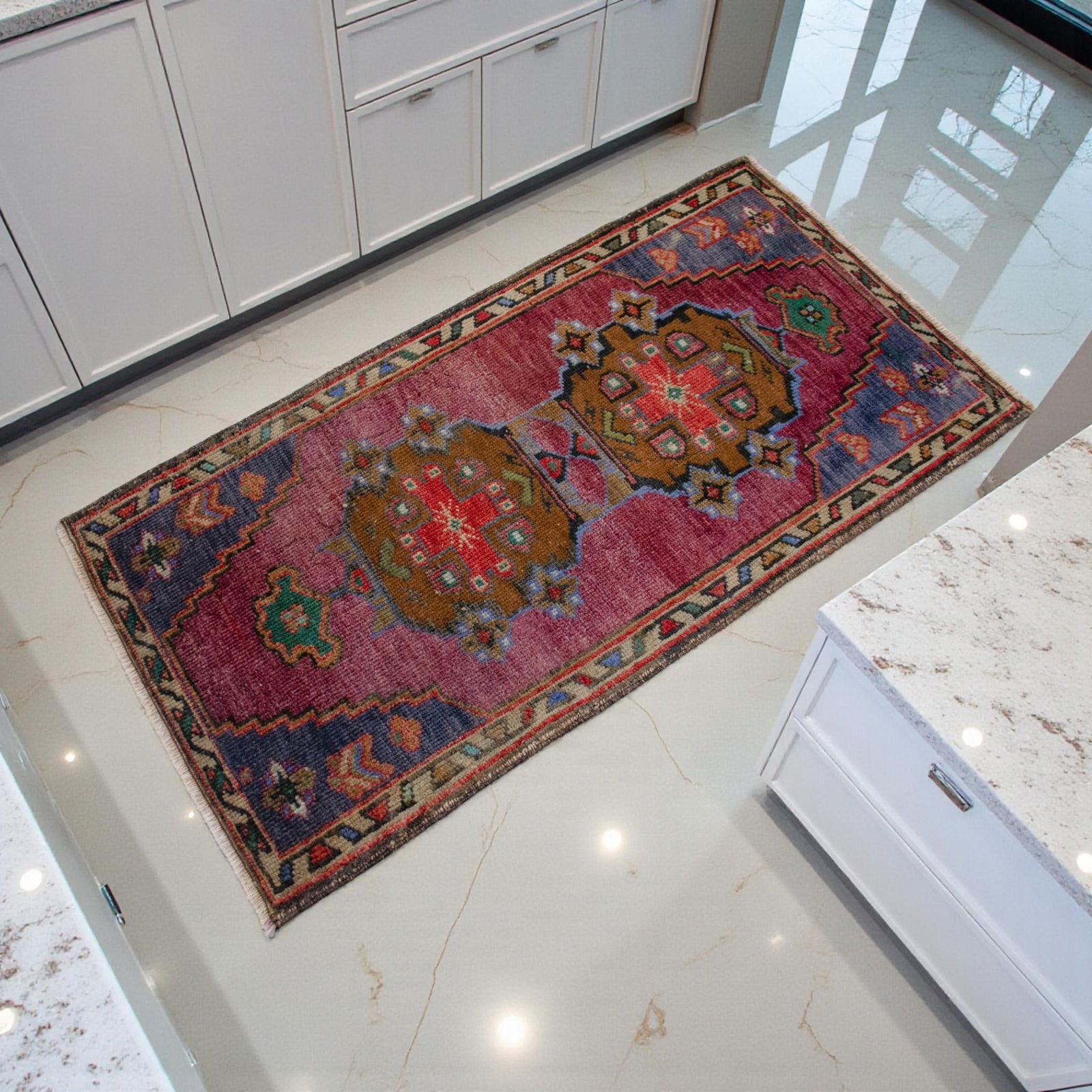 Handmade Small Turkish Rug 1970s Vintage Doormat Entryway Decor - 1' 8" X 3' 2" - 2