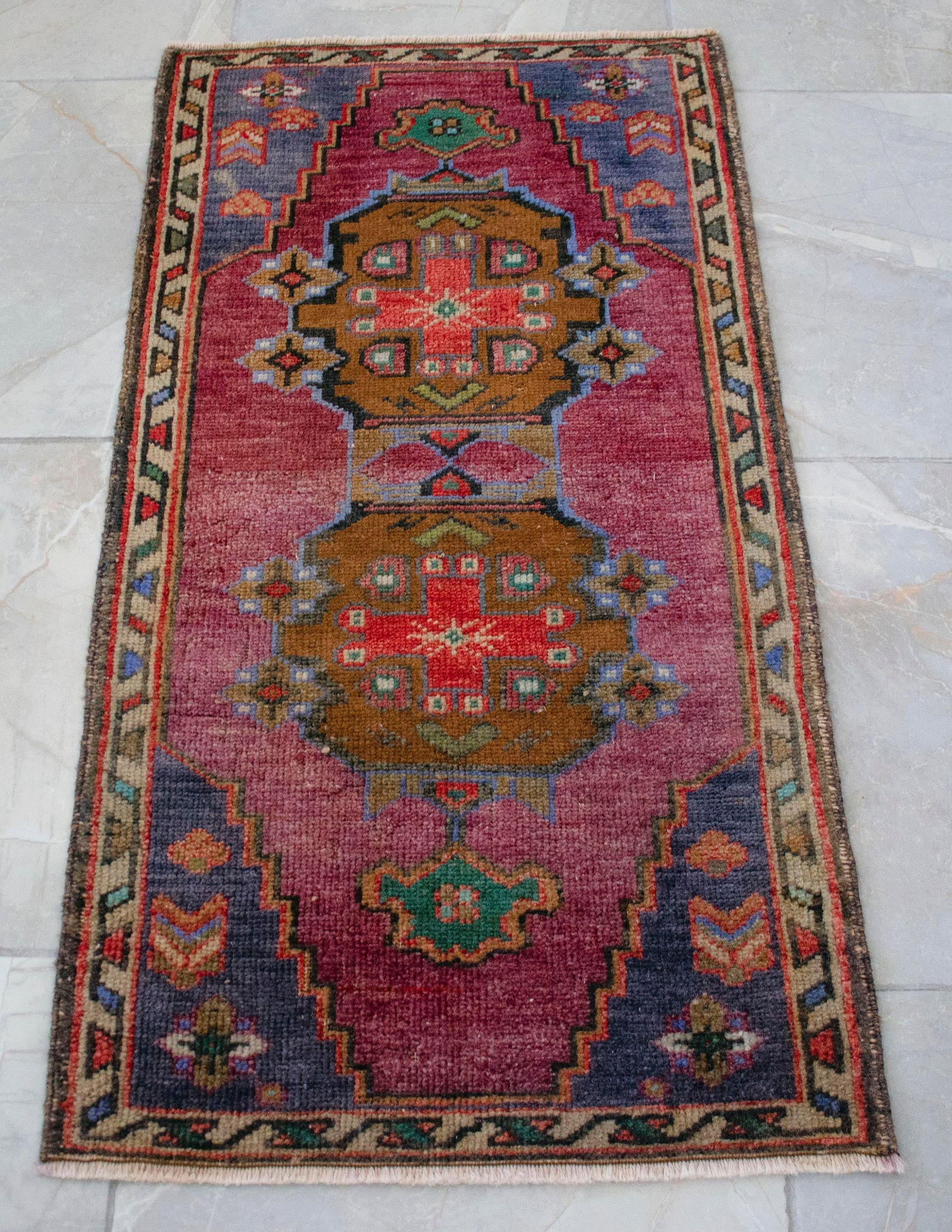Handmade Small Turkish Rug 1970s Vintage Doormat Entryway Decor - 1' 8" X 3' 2" - 4