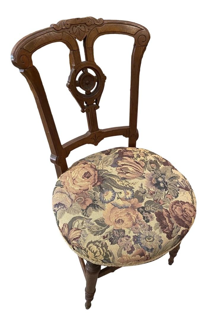 Late 19th Century Antique Chair With Tapestry: Very cute antique chair with tapestry. Things just aren't built as well as they once were. Please make sure to check out my other listings as well. Condition: Alterations: Original Condition Unaltered