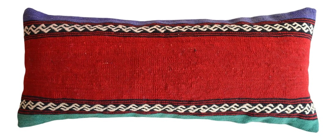 1970s Turkish Kilim Lumbar Pillow Cover: Material: wool on cotton. Made from vintage flat weave Turkish kilim rug. Back side fabric cotton Condition: new from old kilim rugs Note: Insert in not included. For demonstration only Condition: