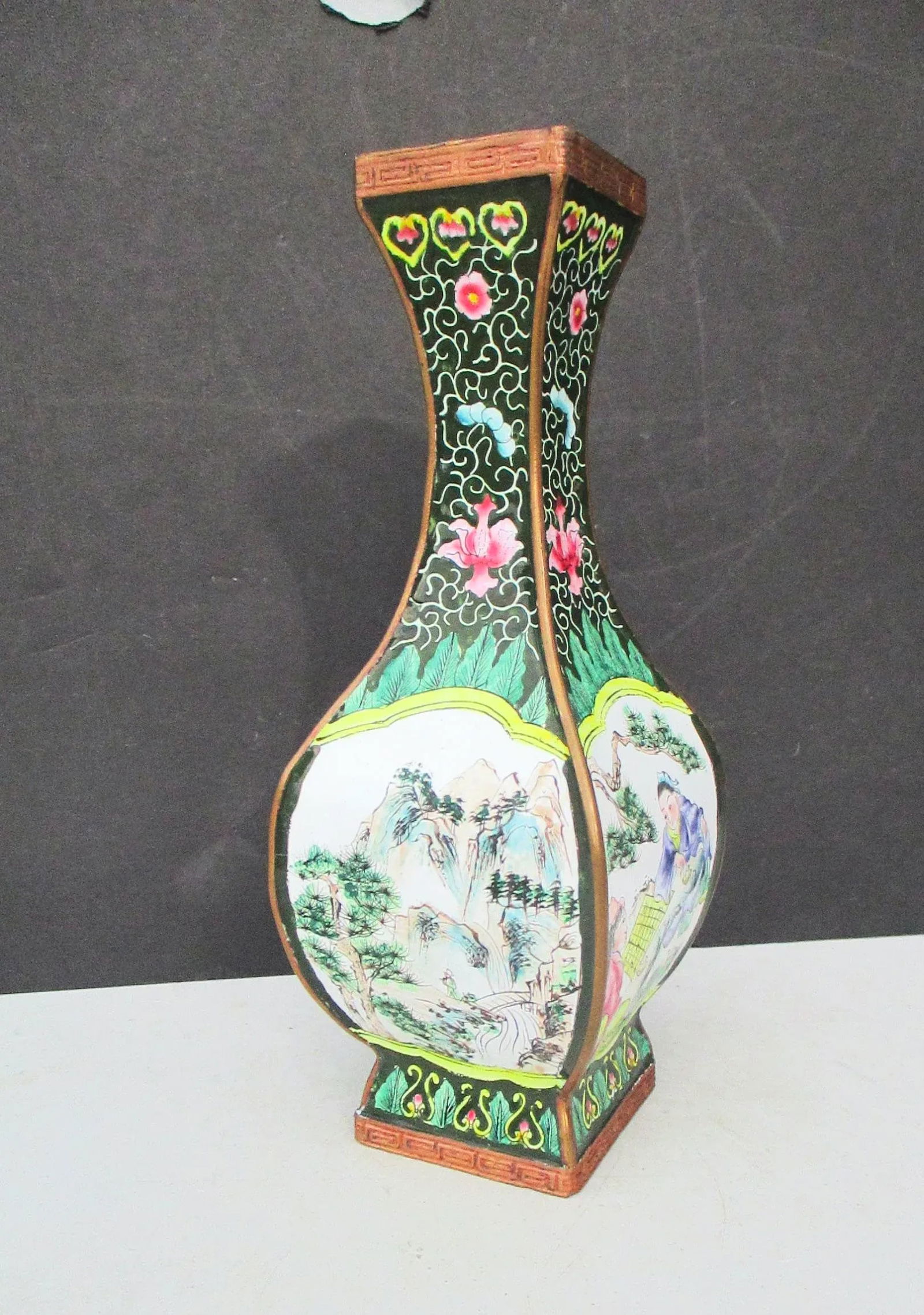 1950s Chinese Peking Copper and Enamel Square Vase - 2