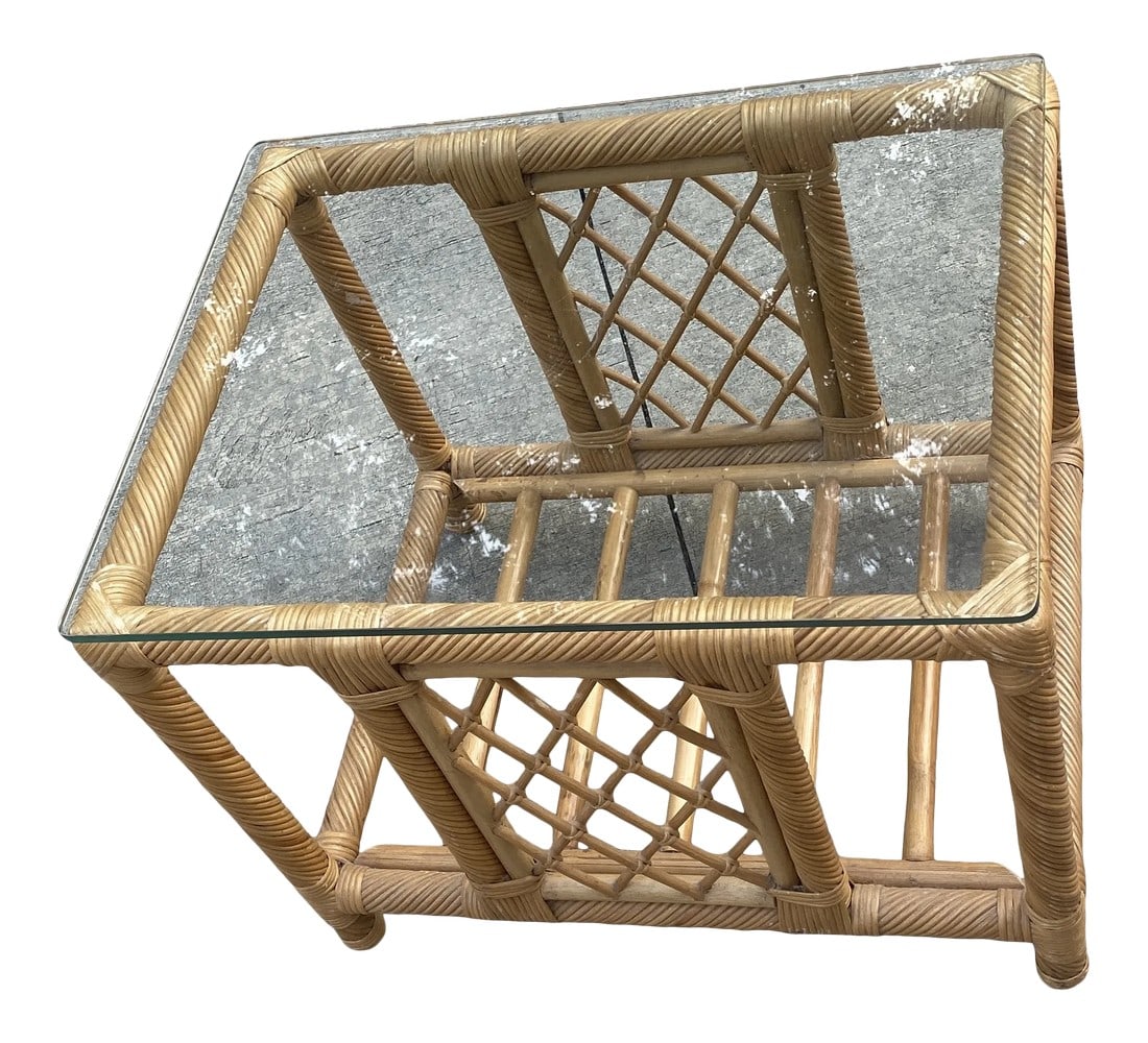 1970s Boho Chic Bamboo Side Table: Fabulous little bamboo side table with a glass top. Amazing piece to add to your collection. Interior design enthusiast must have. Please checkout my other listings Condition: Alterations: Original Co