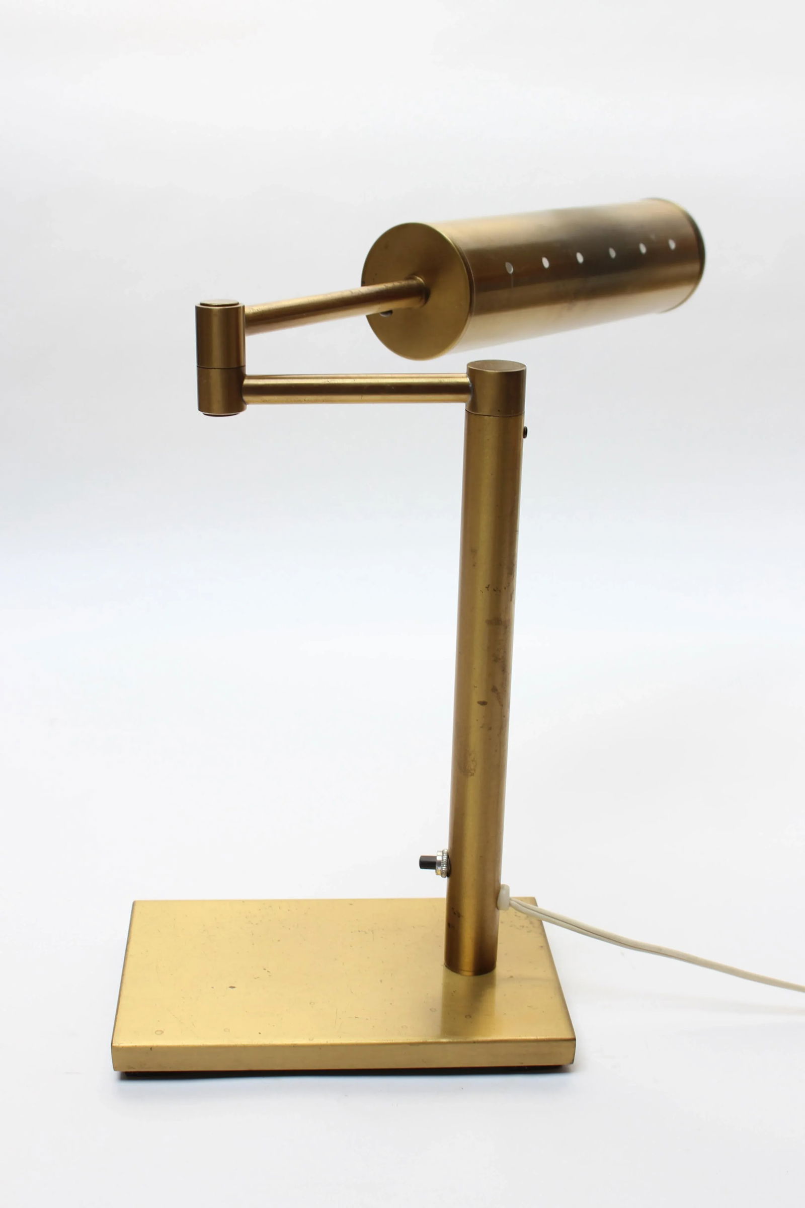 Walter Von Nessen Brass Swing Arm Table Lamp With Adjustable Cylindrical Shade - 13