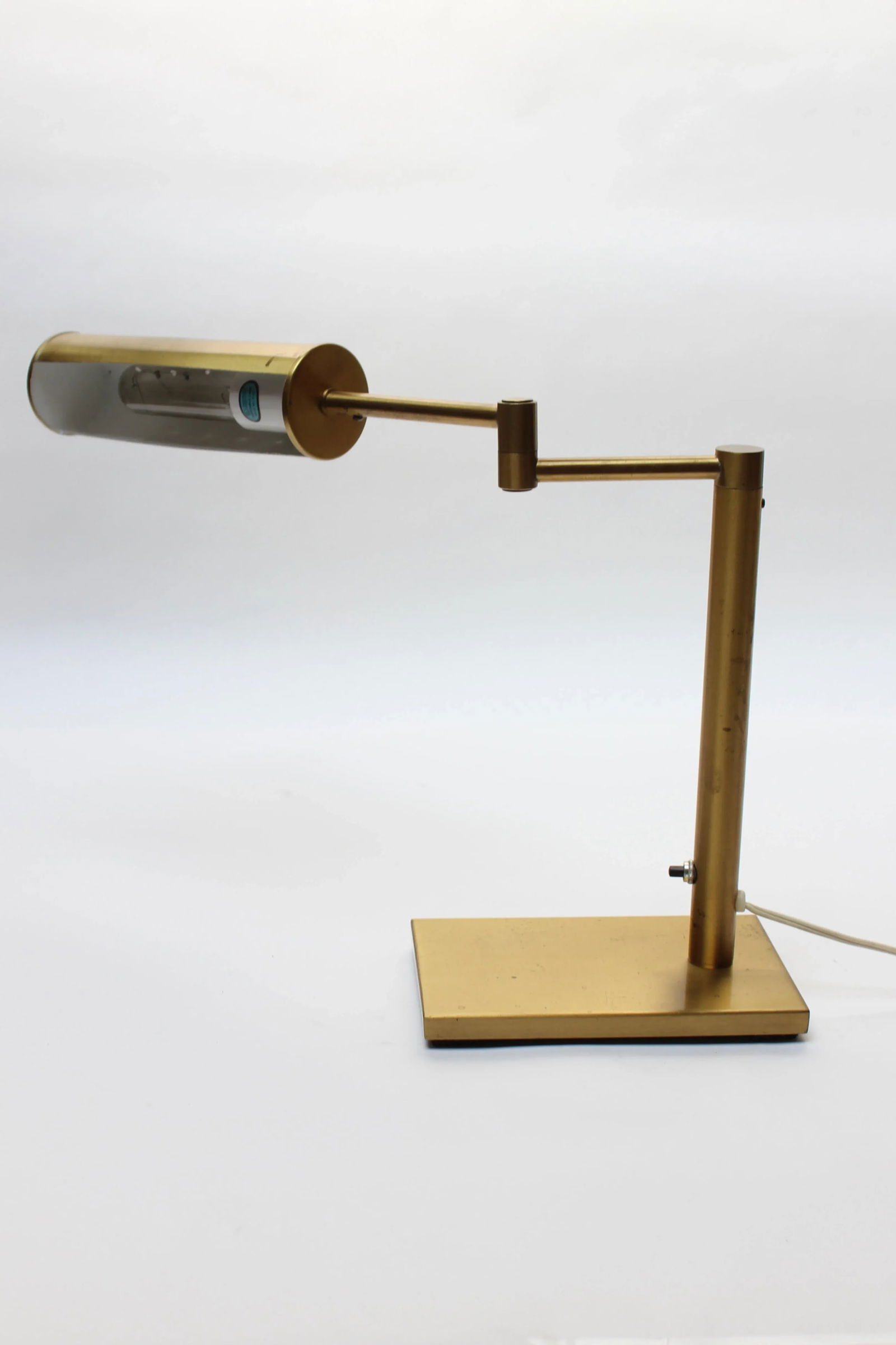Walter Von Nessen Brass Swing Arm Table Lamp With Adjustable Cylindrical Shade - 3