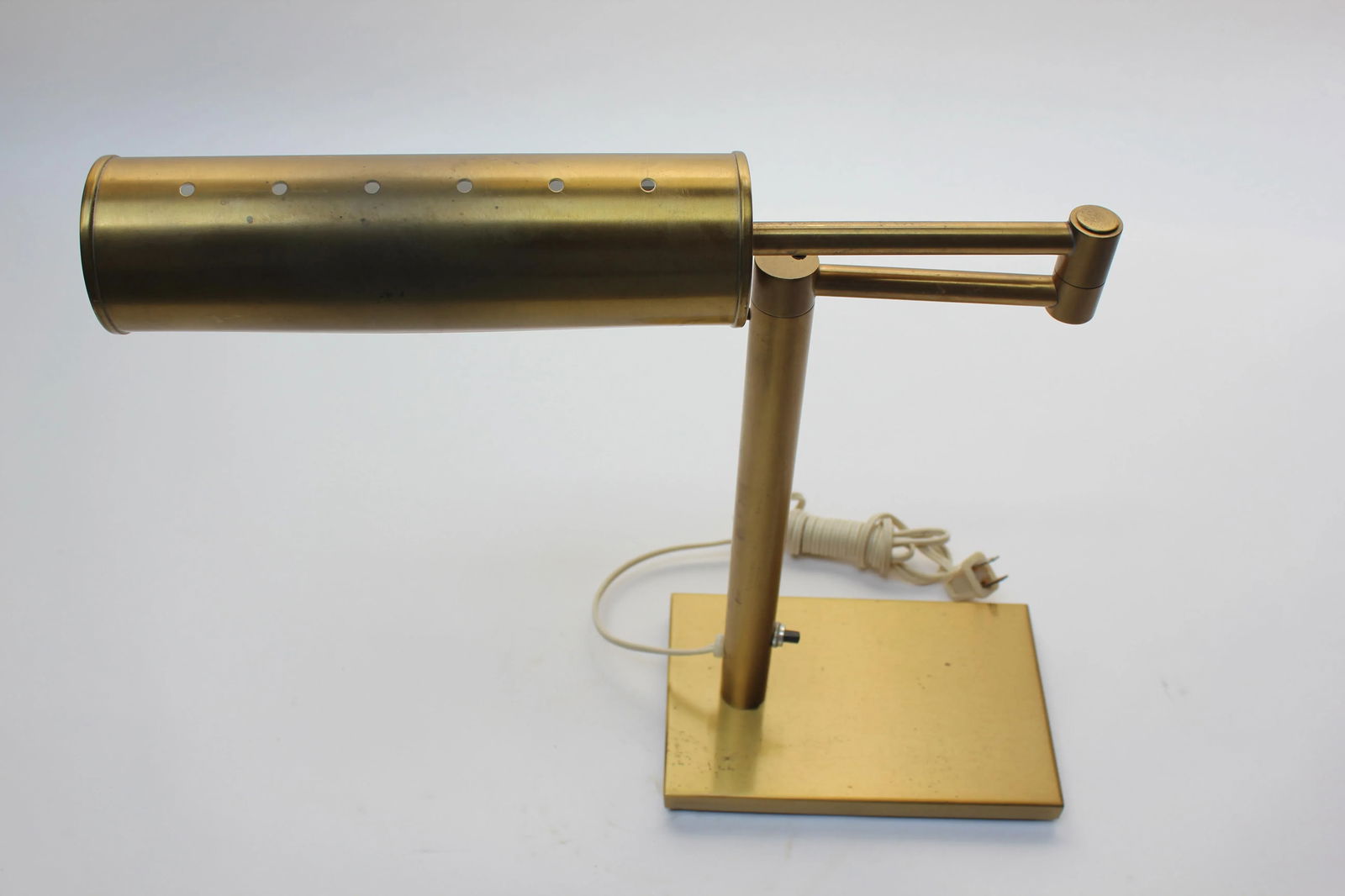 Walter Von Nessen Brass Swing Arm Table Lamp With Adjustable Cylindrical Shade - 5