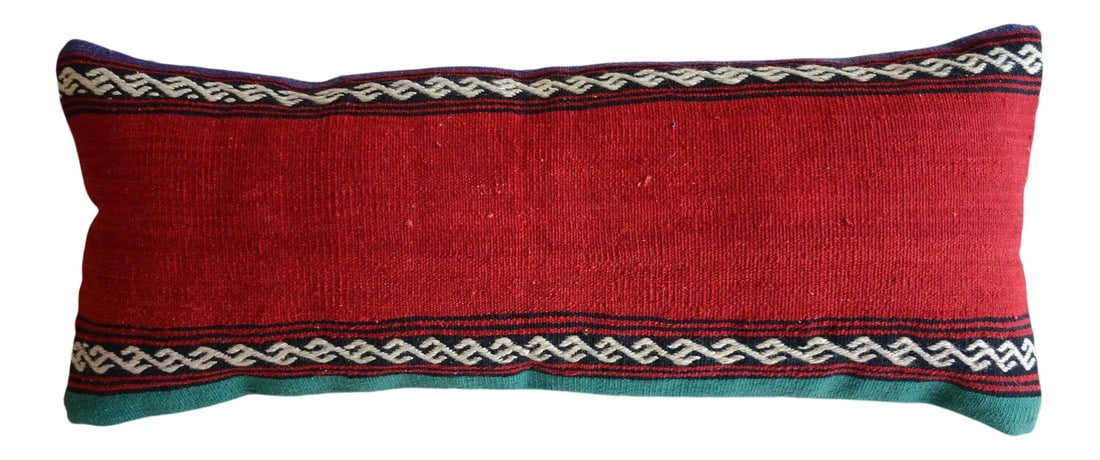 1970s Turkish Kilim Lumbar Pillow Cover: Material: wool on cotton. Made from vintage flat weave Turkish kilim rug. Back side fabric cotton Condition: new from old kilim rugs Note: Insert in not included. For demonstration only Condition: