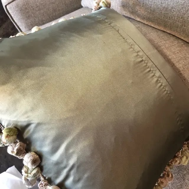 Vintage Silk Pillow With Floral Design on a Yellow Background Accented With Silk Tassel Fringe - 4