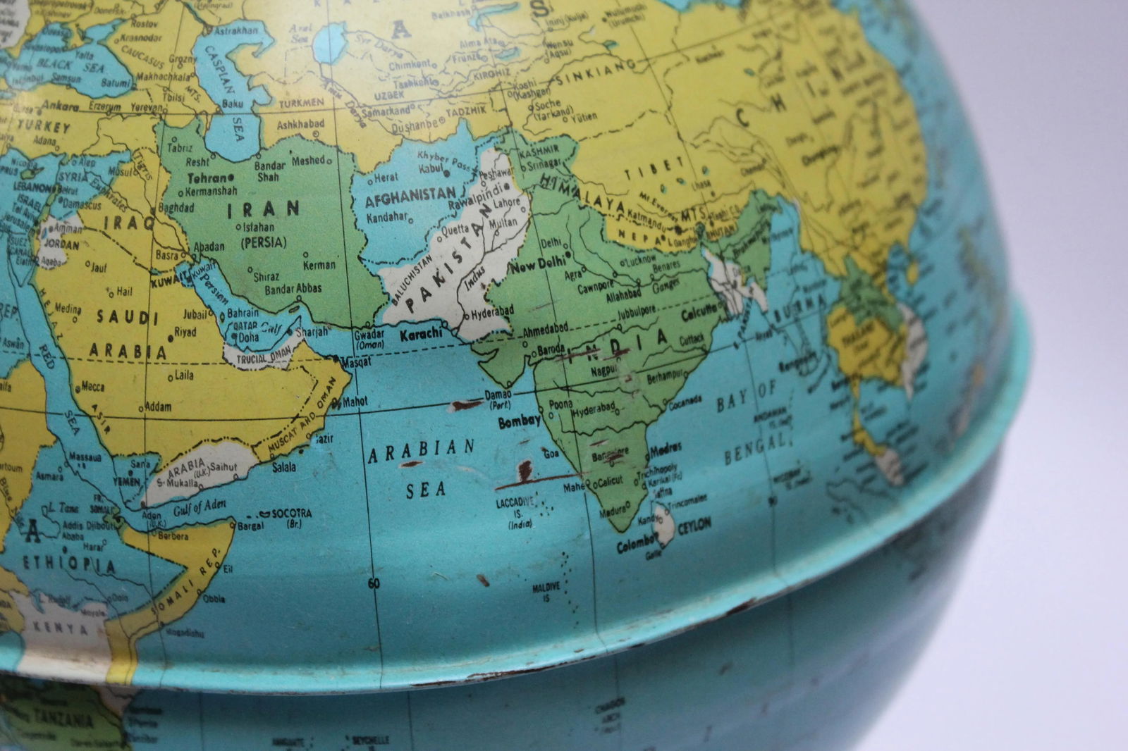 Mid-Century American Modern Tin Litho Globe With Cork Base - 11