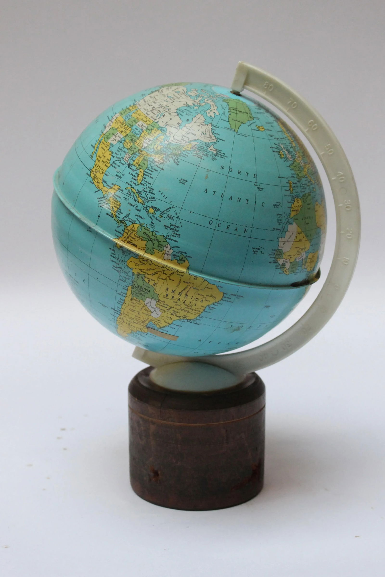 Mid-Century American Modern Tin Litho Globe With Cork Base - 13