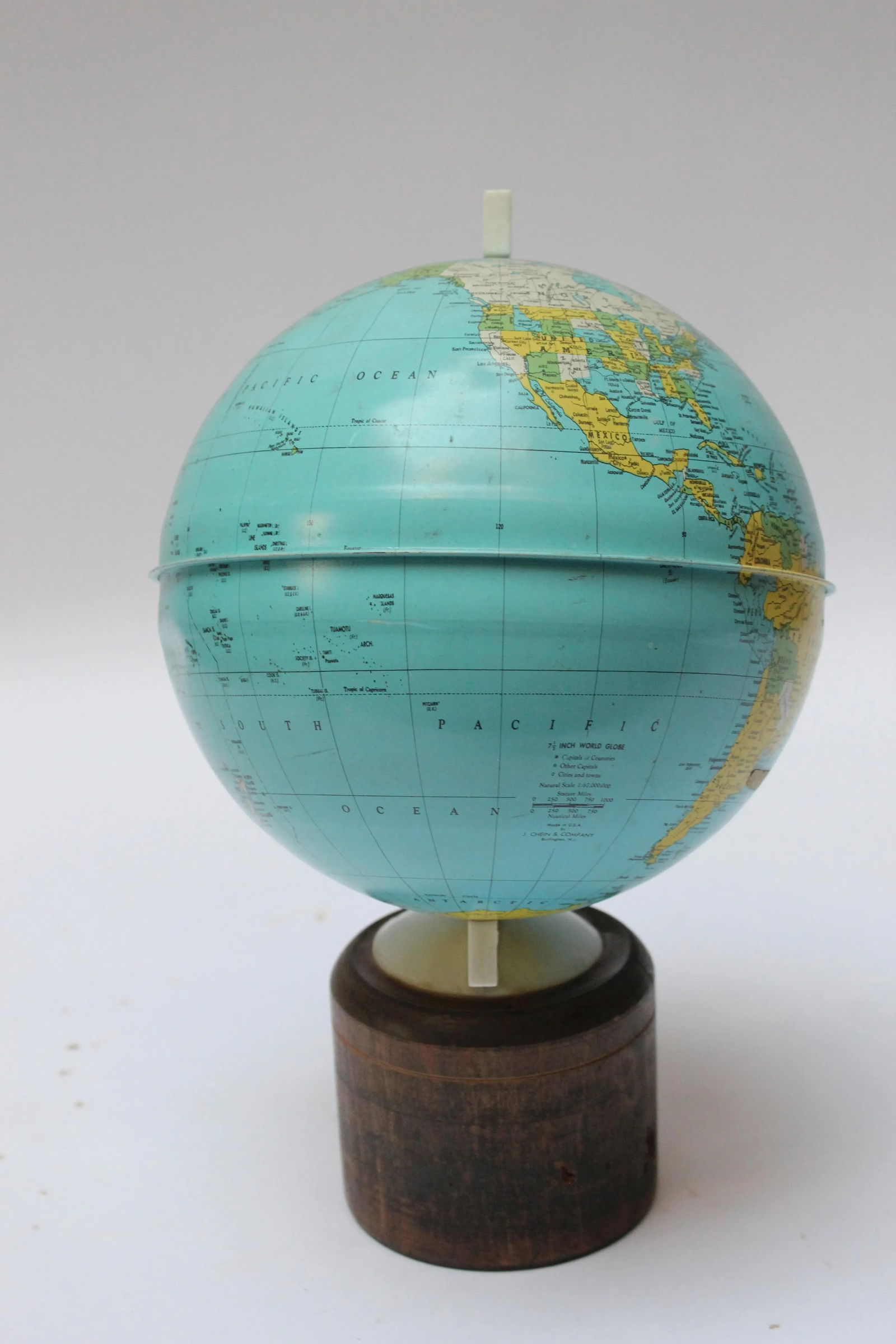Mid-Century American Modern Tin Litho Globe With Cork Base - 2