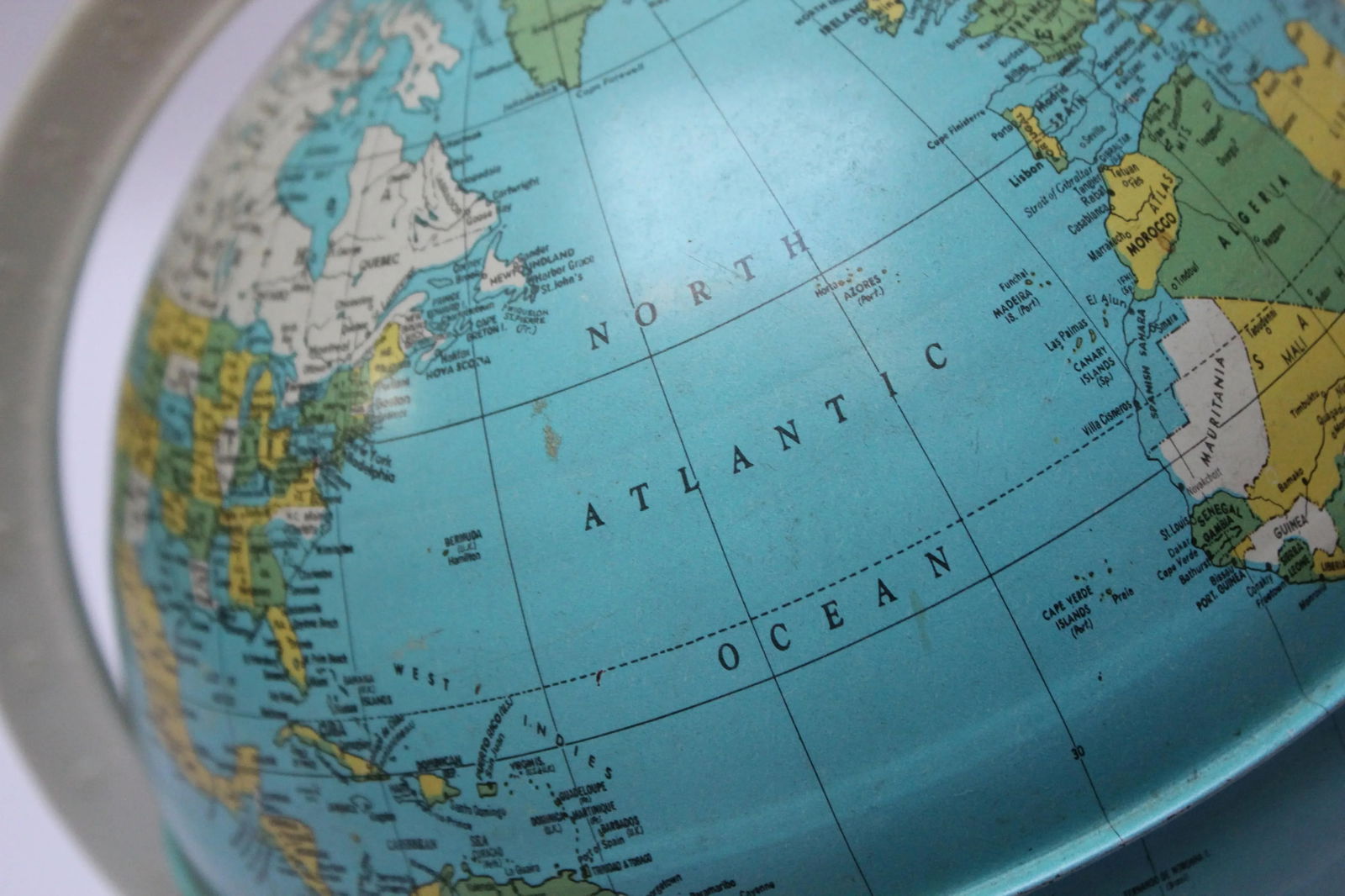 Mid-Century American Modern Tin Litho Globe With Cork Base - 9