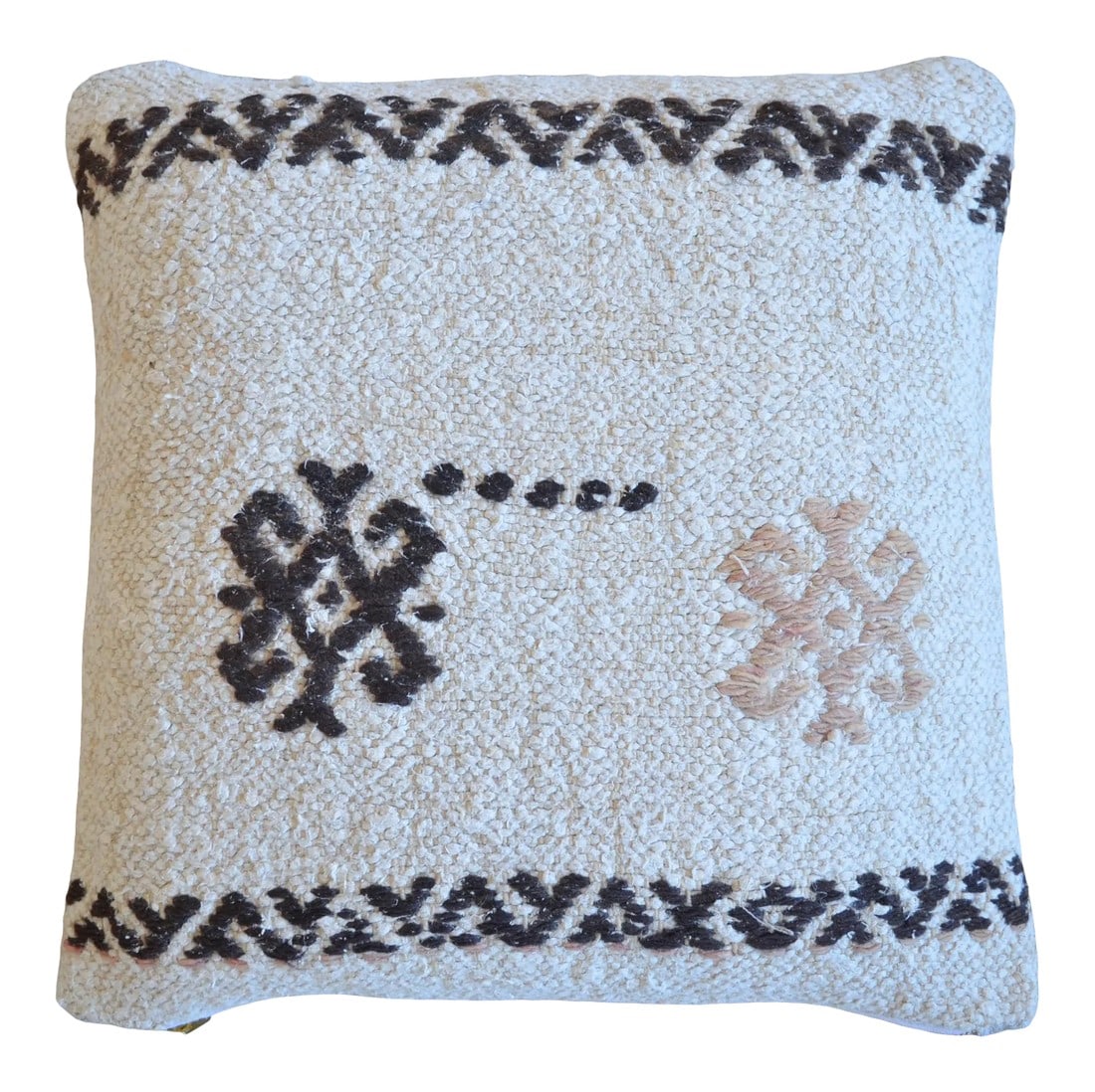 Vintage Handmade Hemp Kilim Rug Pillow Cover: Dimensions: 16" x 16" Material : Hemp on hemp. Made from Vintage Turkish hemp kilim rug. Back side is high quality cotton Condition: New from old kilim rugs Please note: Insert not included. Cover