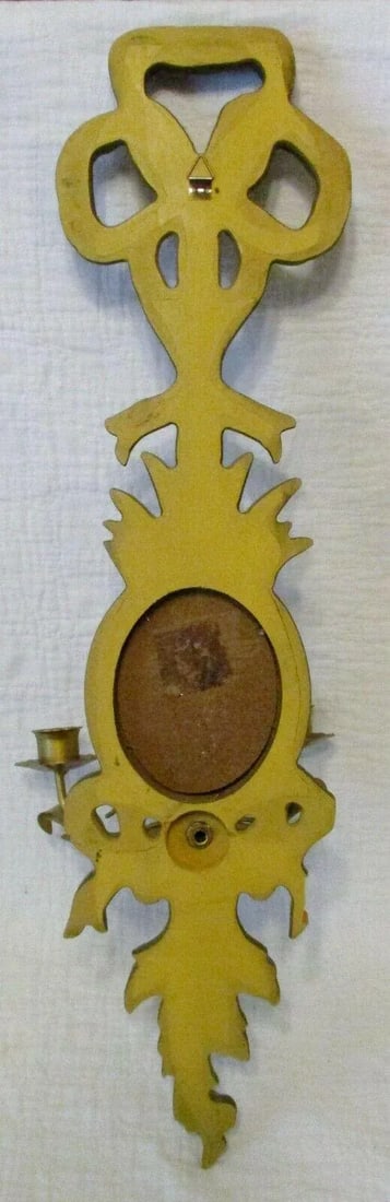 1960s Vintage Italian Giltwood Bow Top Botanical Decor Mirror Two Candle Wall Sconce - 10