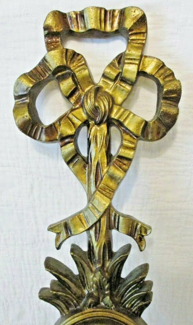 1960s Vintage Italian Giltwood Bow Top Botanical Decor Mirror Two Candle Wall Sconce - 4