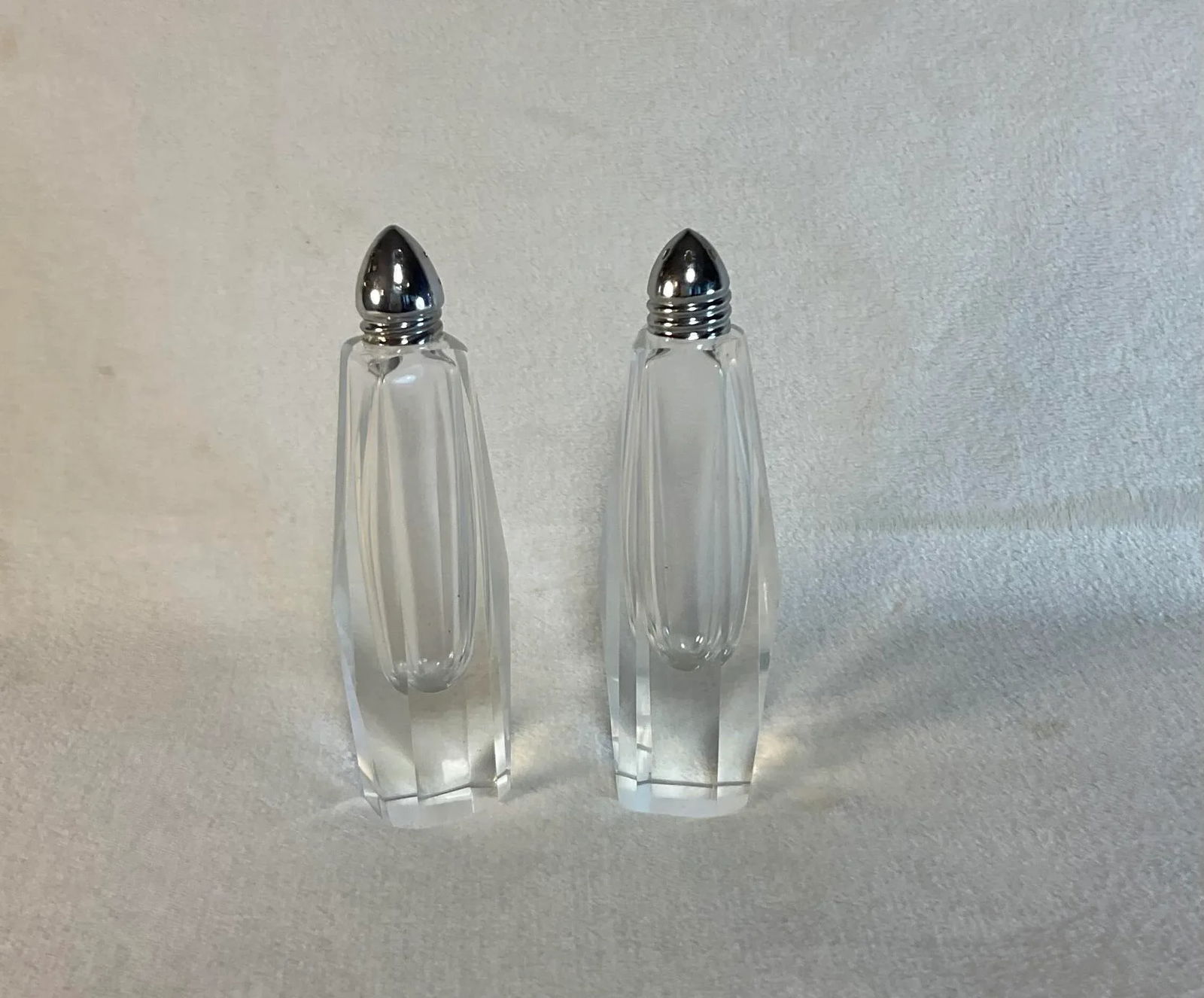 1950s Mid-Century Art Deco Tall Cut Crystal Glass Salt & Pepper Shakers- a Pair - 12