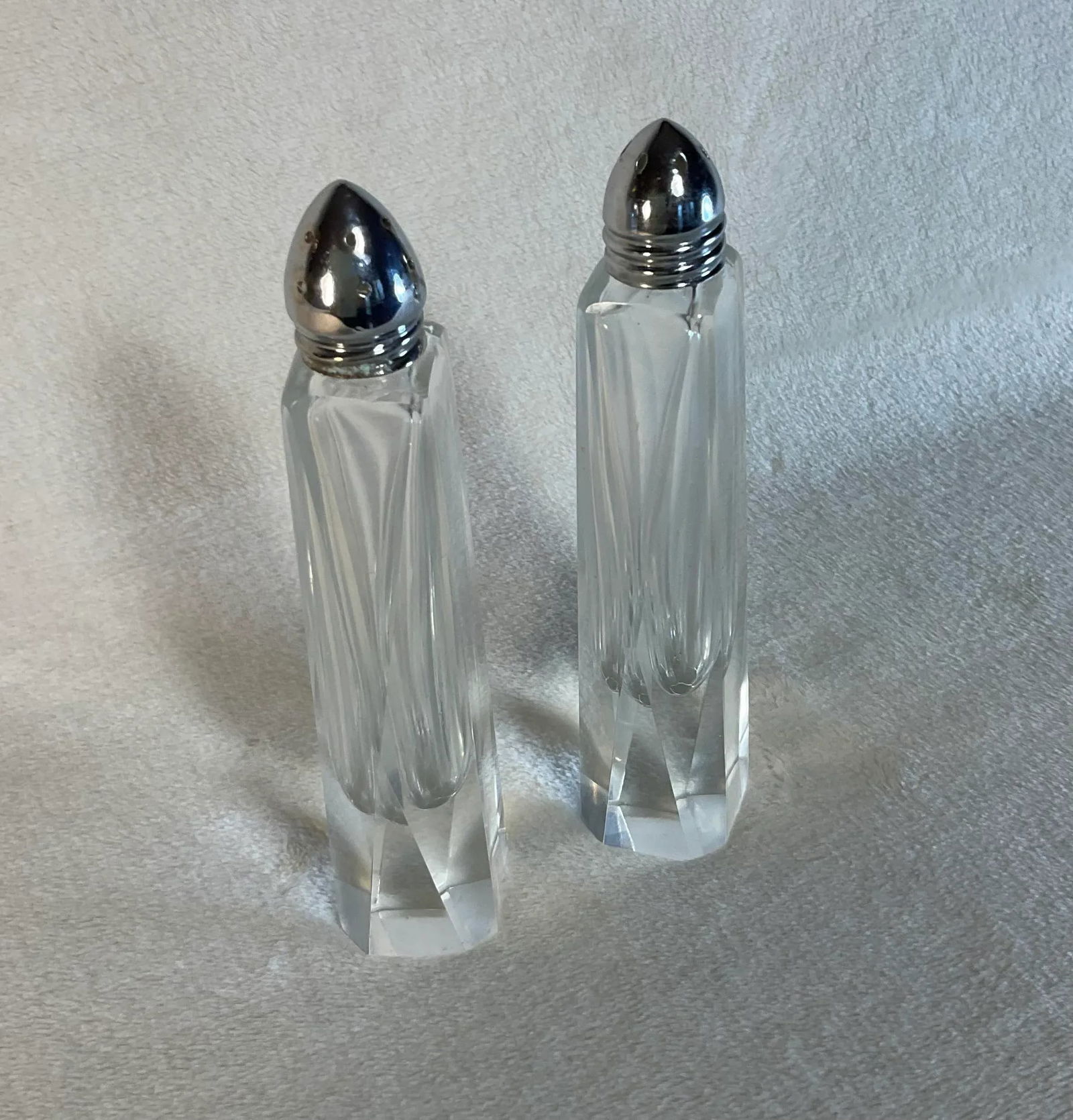 1950s Mid-Century Art Deco Tall Cut Crystal Glass Salt & Pepper Shakers- a Pair - 2